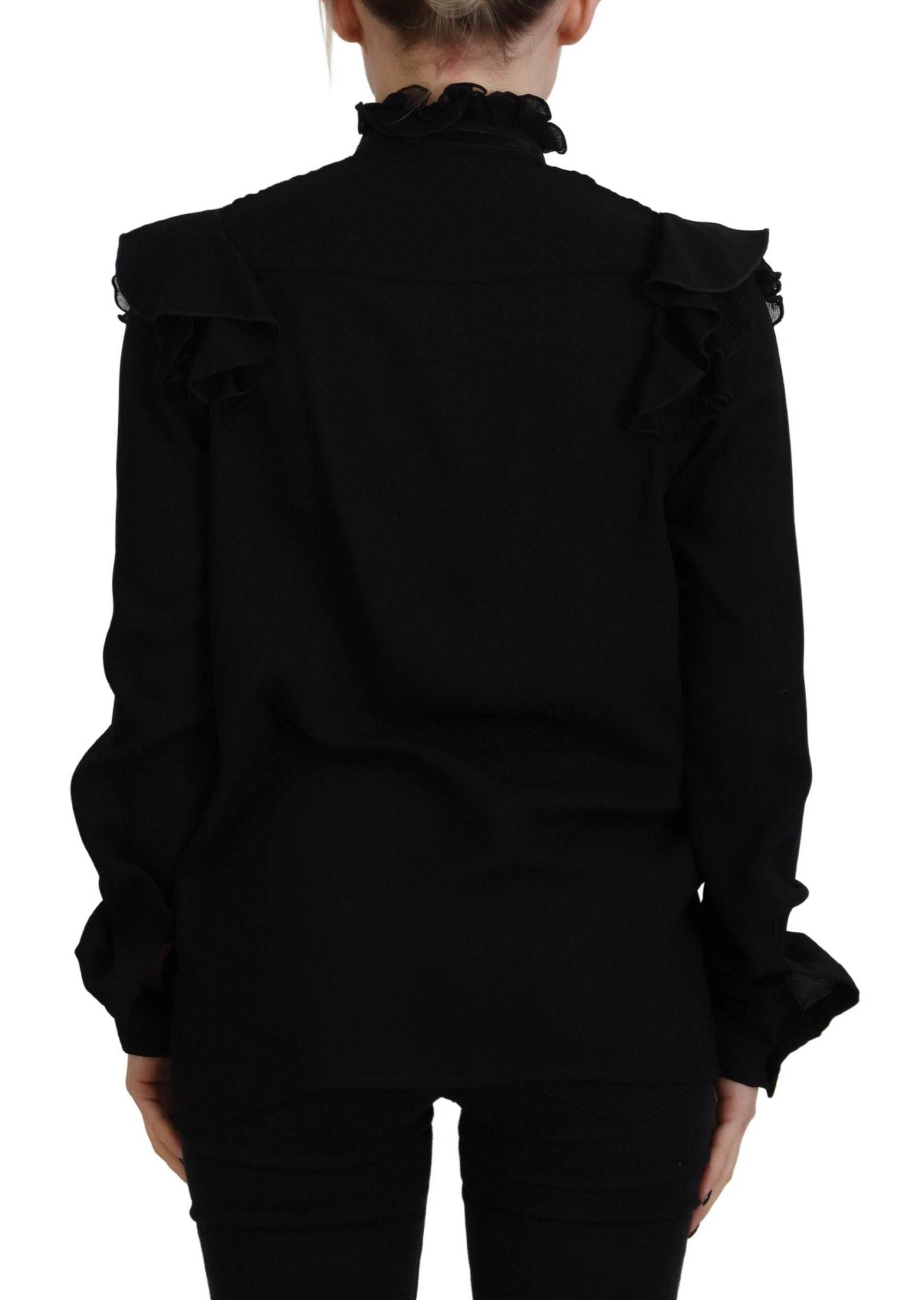 Dsquared² Black Lace Trim Turtle Neck Long Sleeves Top - Hilstor