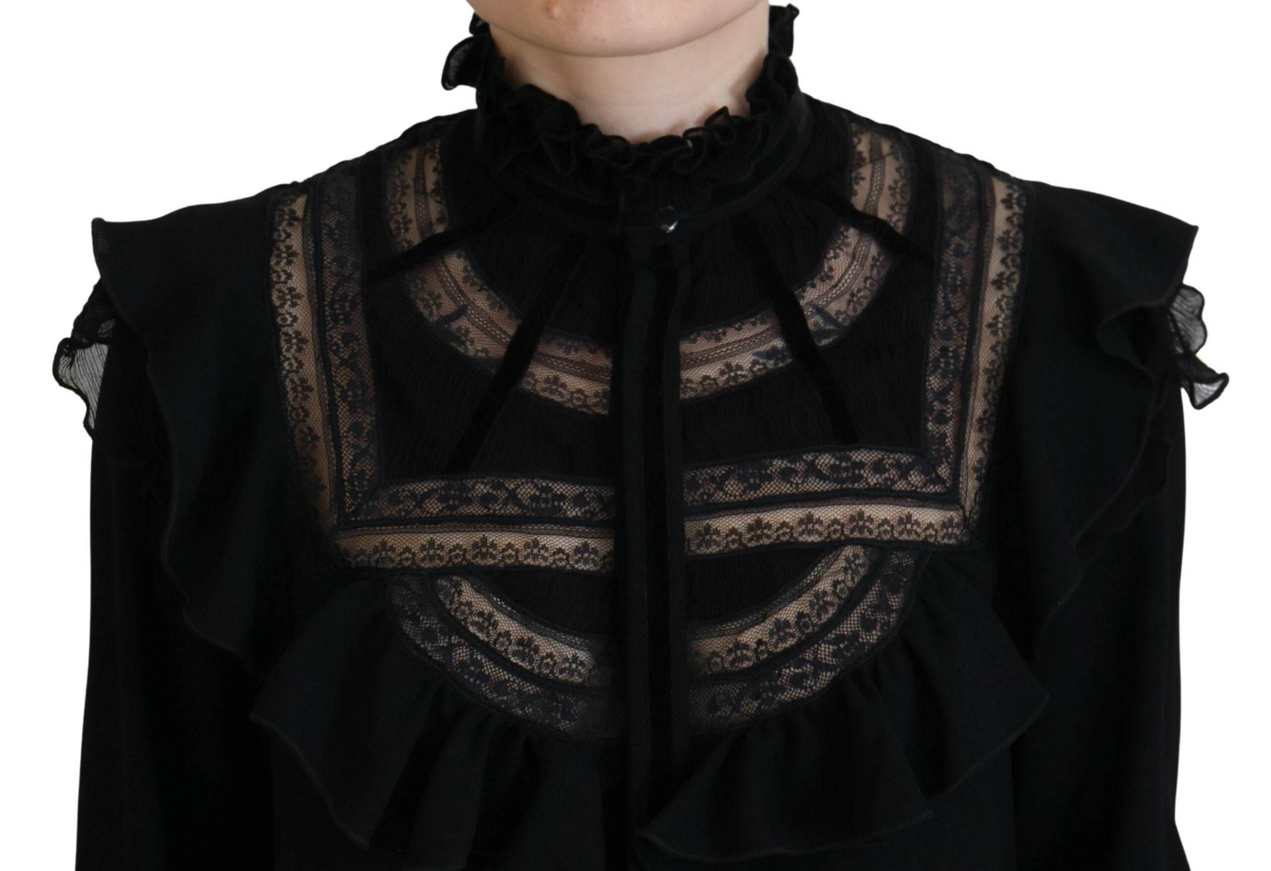 Dsquared² Black Lace Trim Turtle Neck Long Sleeves Top - Hilstor