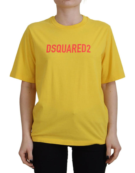 Dsquared² Yellow Logo Print Cotton Crewneck Easy Tee T-shirt - Hilstor