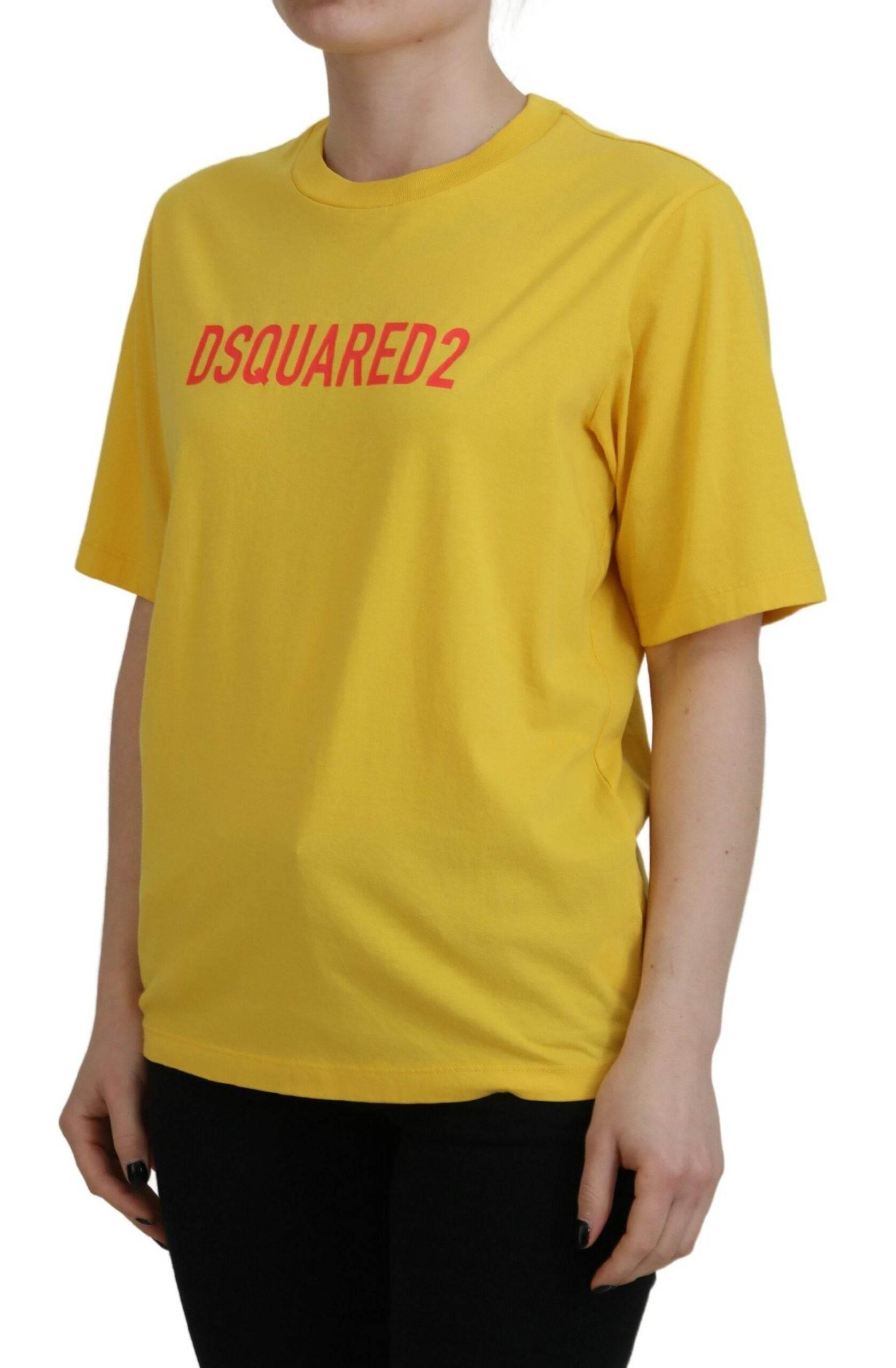 Dsquared² Yellow Logo Print Cotton Crewneck Easy Tee T-shirt - Hilstor