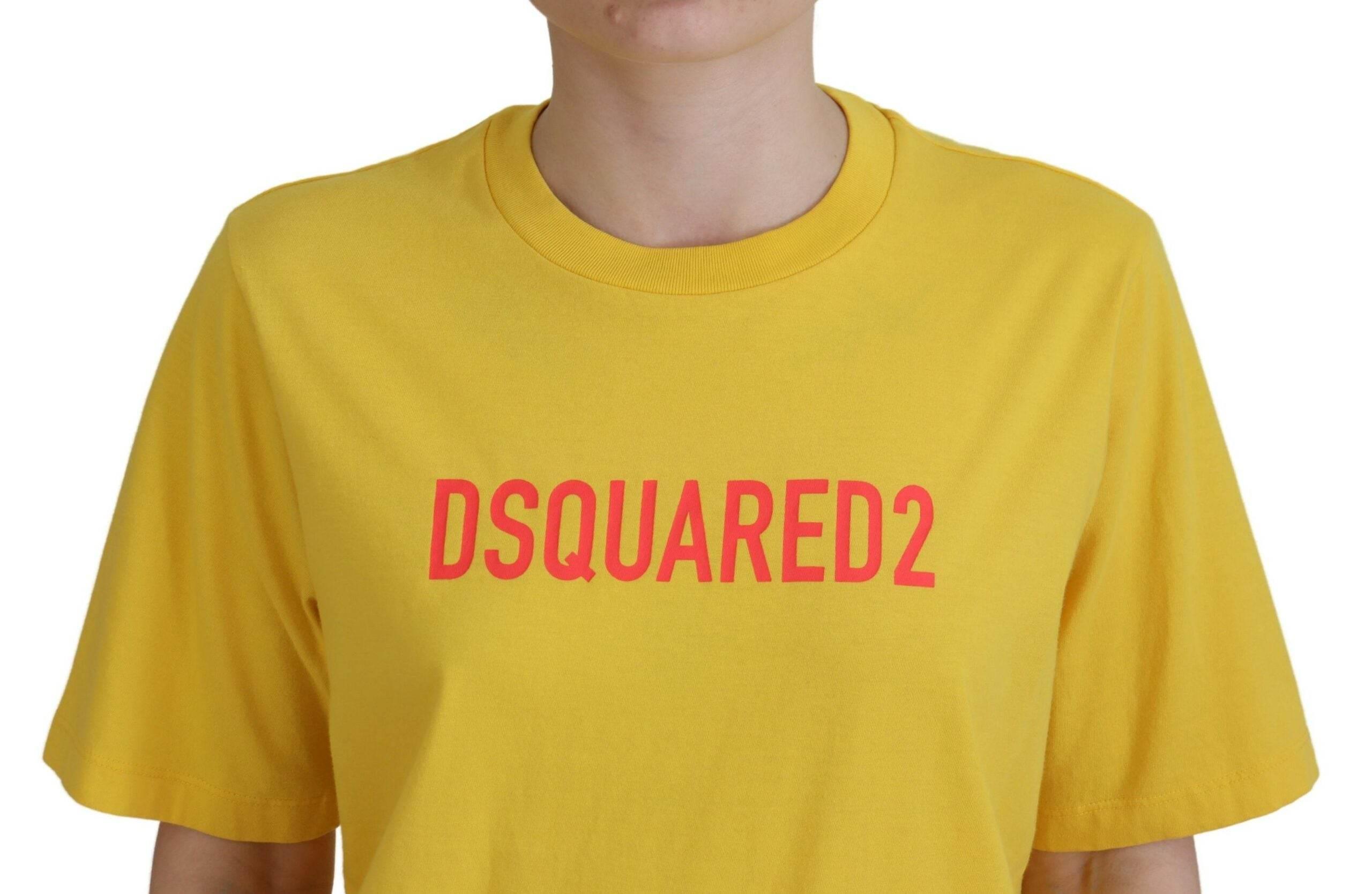 Dsquared² Yellow Logo Print Cotton Crewneck Easy Tee T-shirt - Hilstor