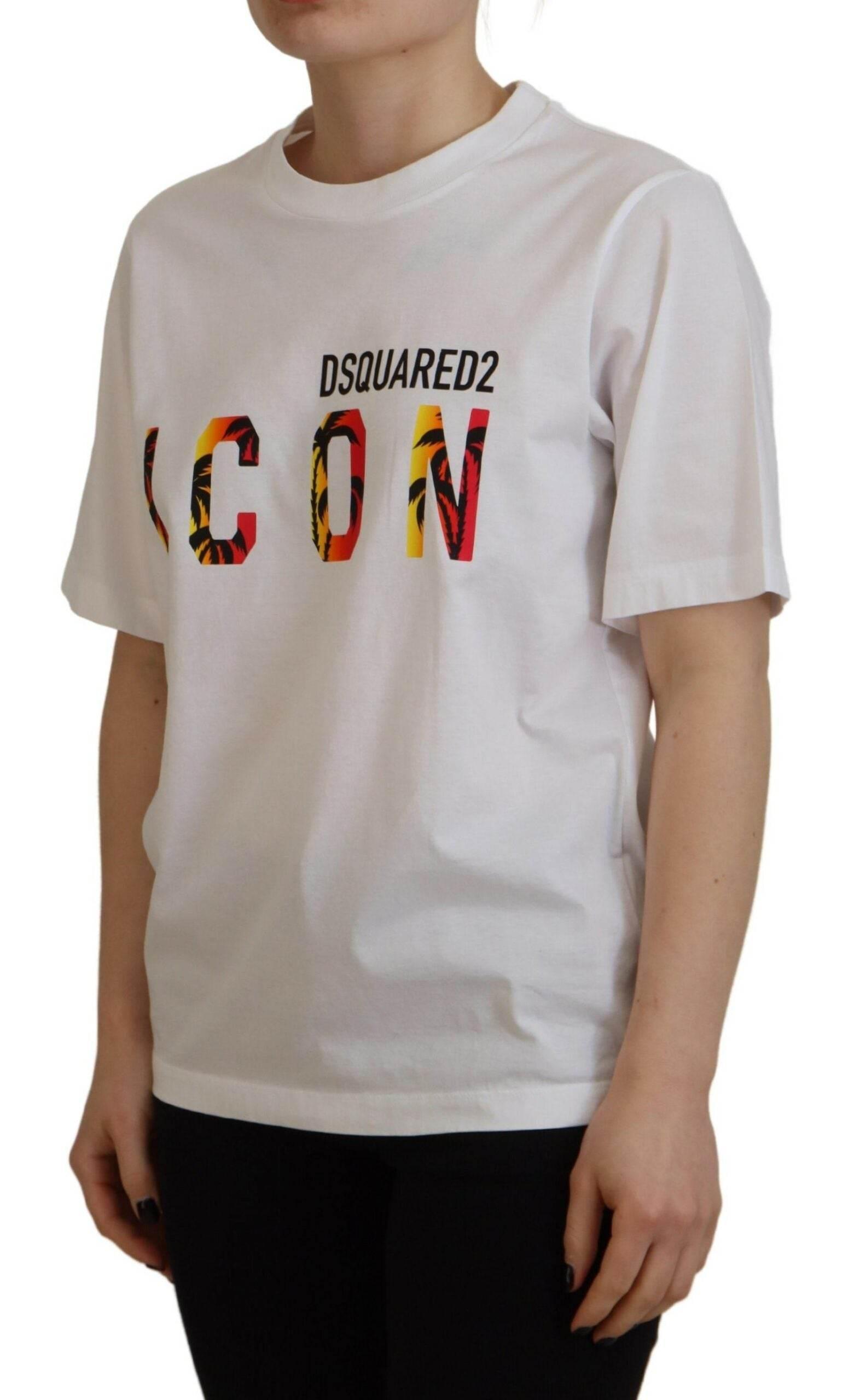 Dsquared² White Cotton Shiny Icon East Tee Crewneck T-shirt - Hilstor