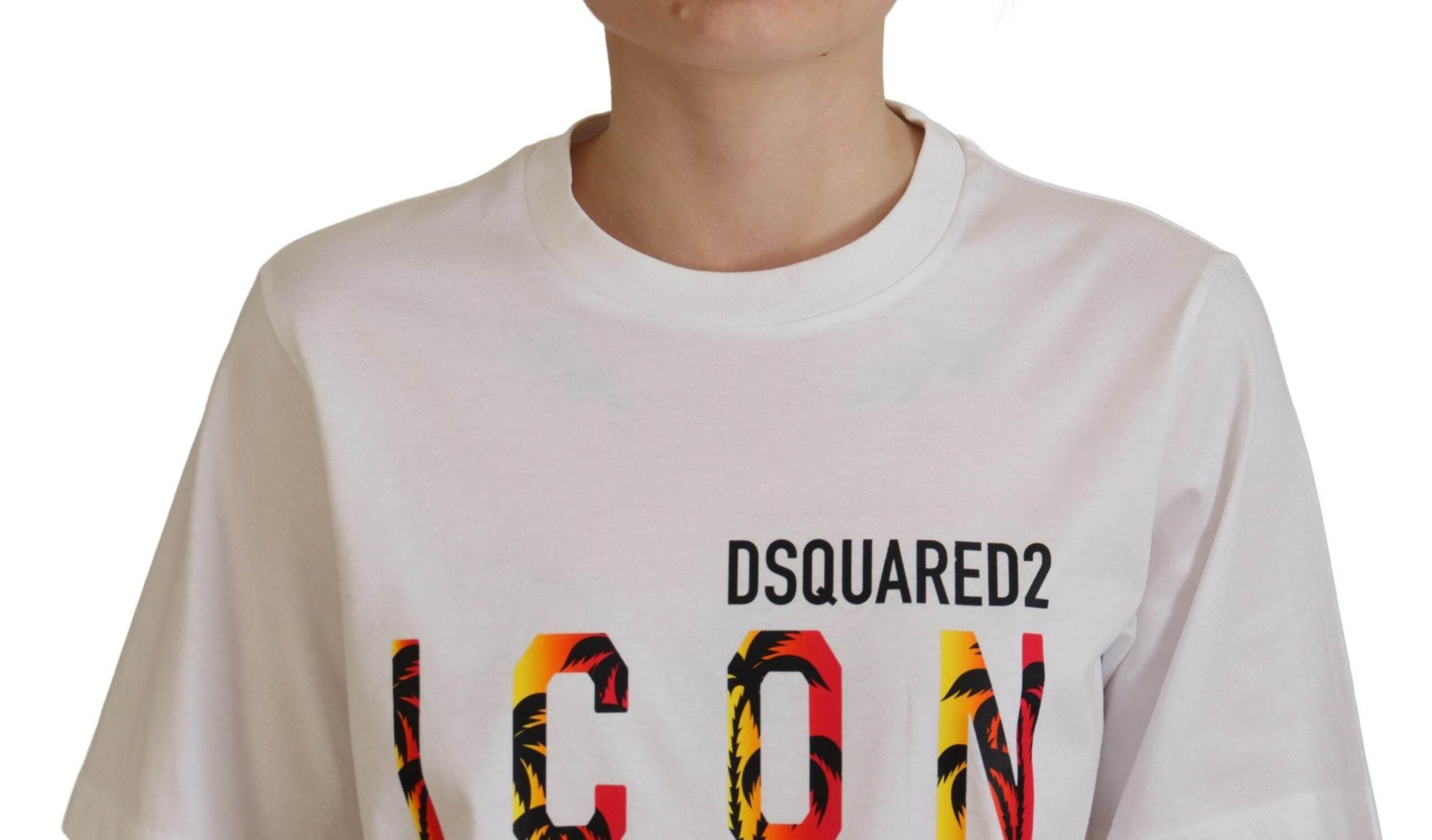 Dsquared² White Cotton Shiny Icon East Tee Crewneck T-shirt - Hilstor