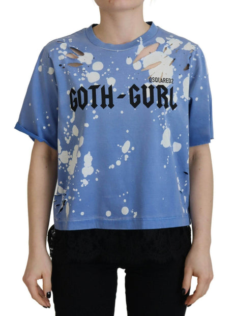 Dsquared² Blue Goth Gurl Print Black Lace Cotton Tee T-shirt - Hilstor