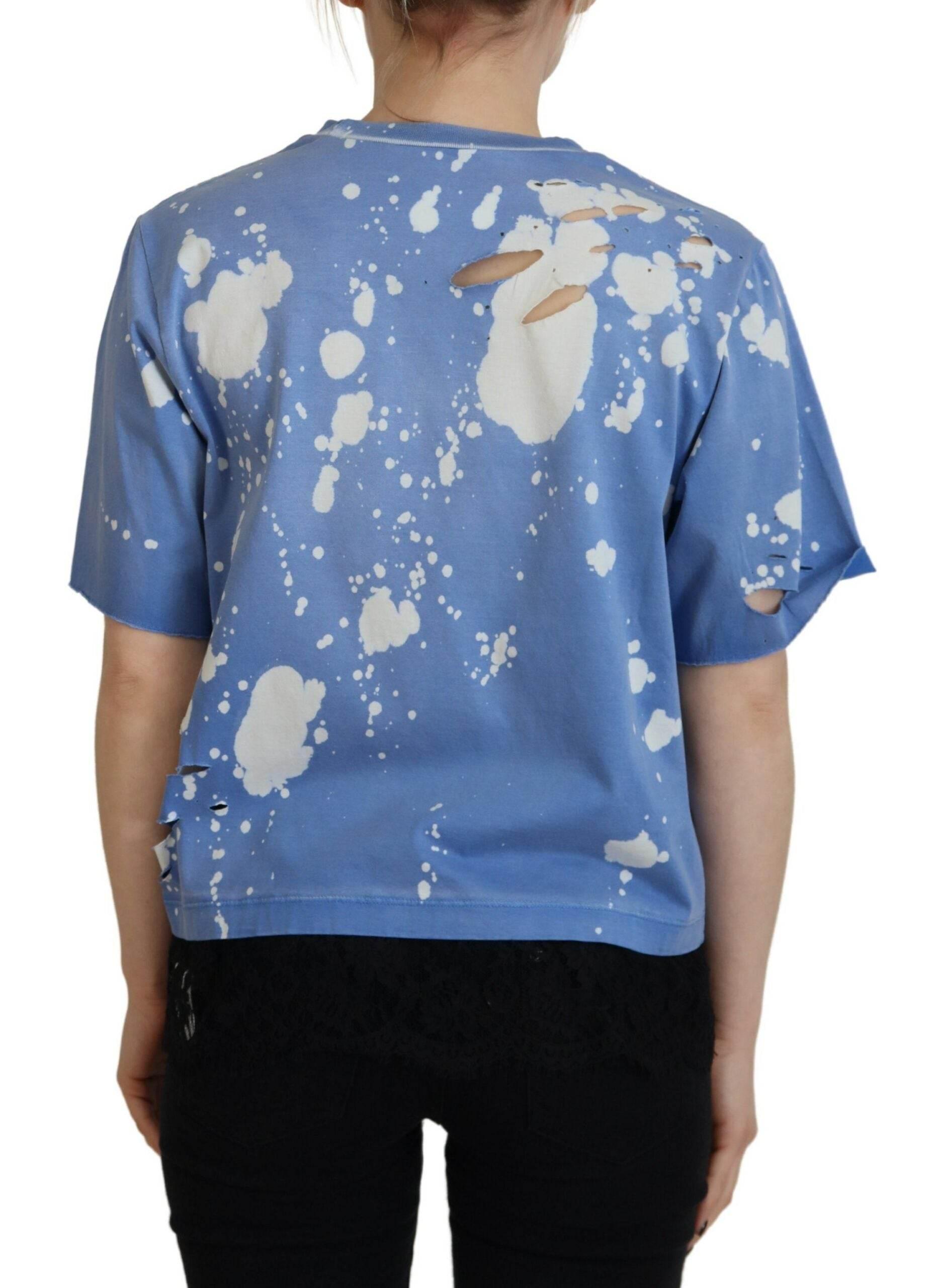 Dsquared² Blue Goth Gurl Print Black Lace Cotton Tee T-shirt - Hilstor