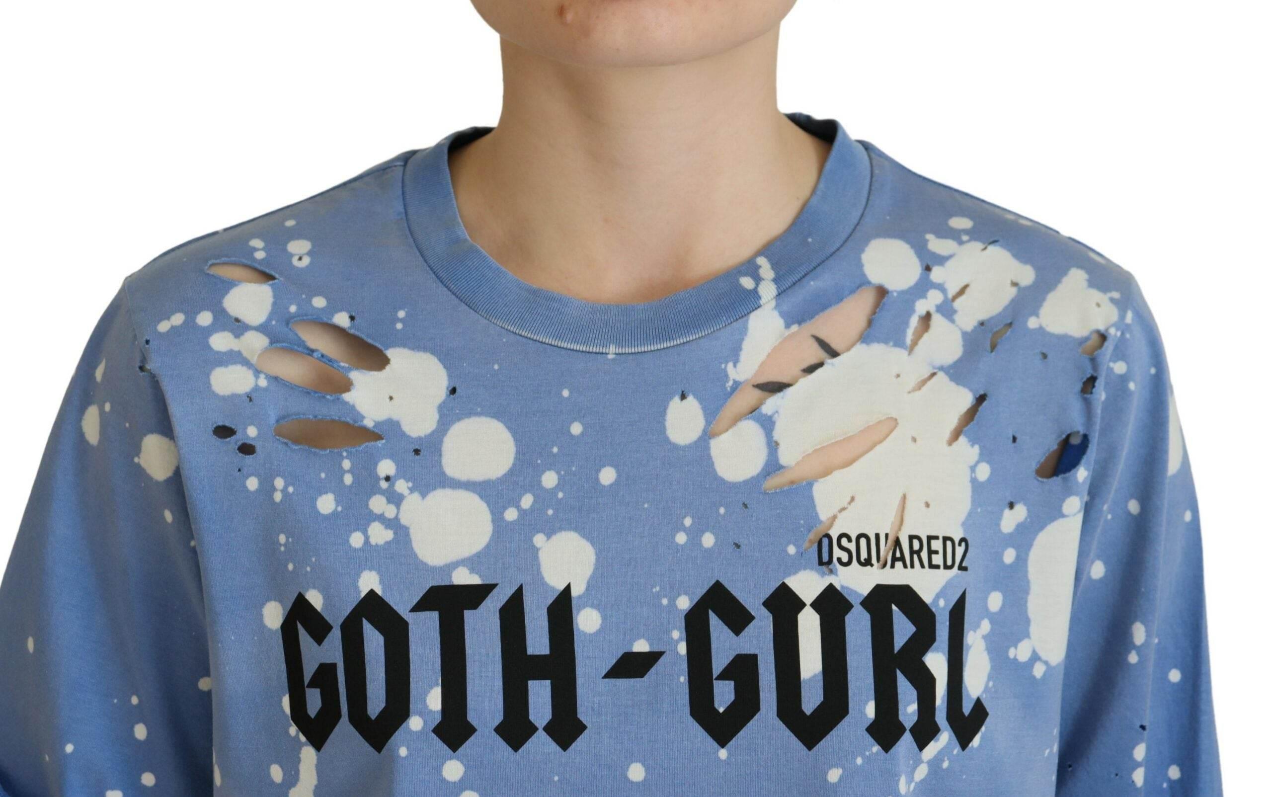 Dsquared² Blue Goth Gurl Print Black Lace Cotton Tee T-shirt - Hilstor
