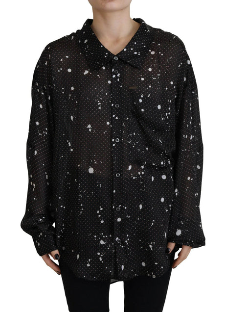 Dsquared² Black Polka Dots Collared Button Down Blouse Top - Hilstor