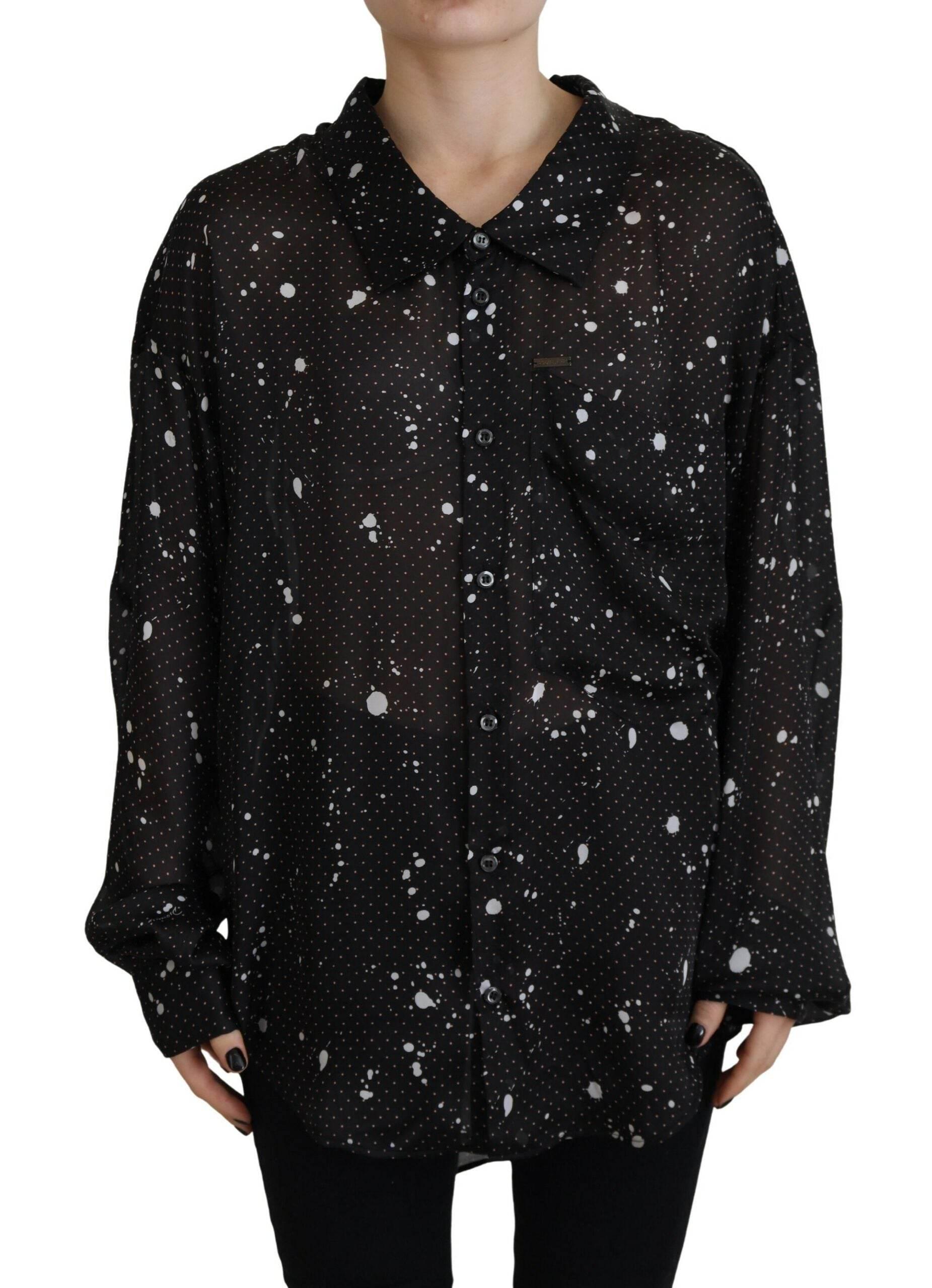 Dsquared² Black Polka Dots Collared Button Down Blouse Top - Hilstor