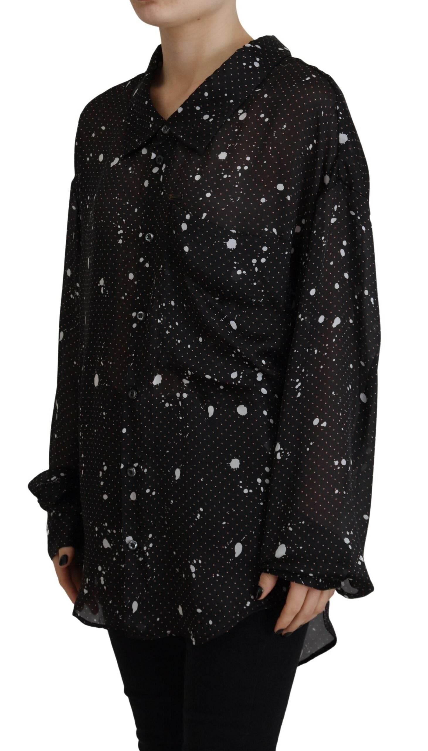 Dsquared² Black Polka Dots Collared Button Down Blouse Top - Hilstor
