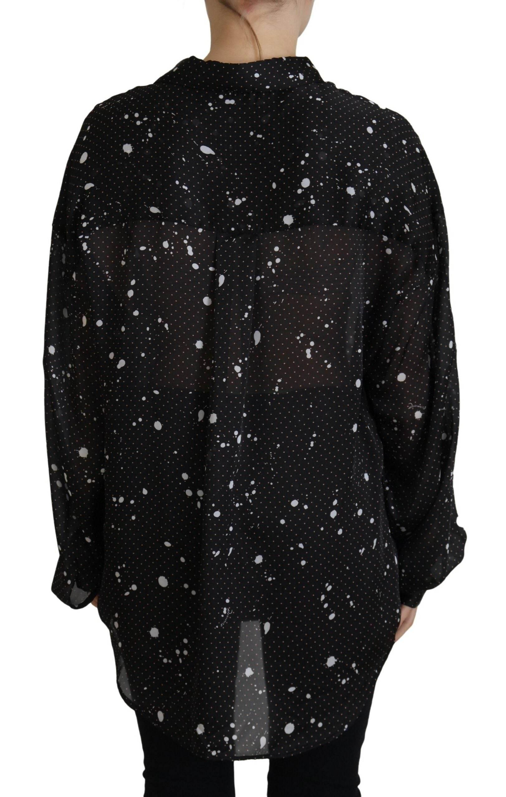 Dsquared² Black Polka Dots Collared Button Down Blouse Top - Hilstor