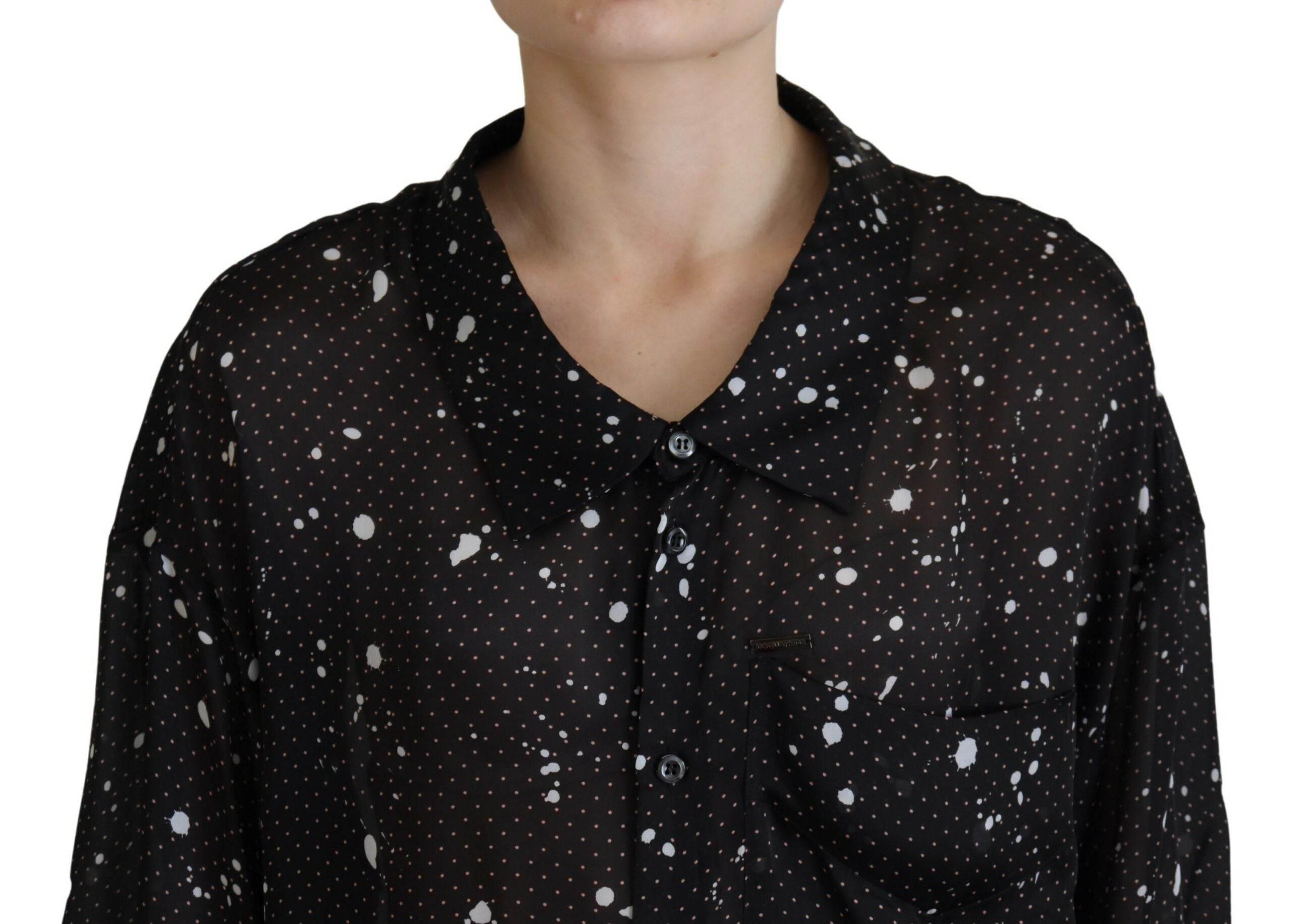 Dsquared² Black Polka Dots Collared Button Down Blouse Top - Hilstor