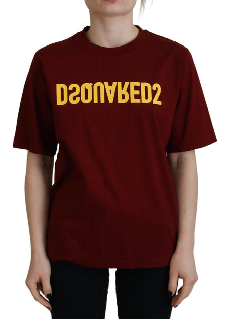 Dsquared² Maroon Logo Cotton Crewneck Short Sleeve Tee T-shirt - Hilstor