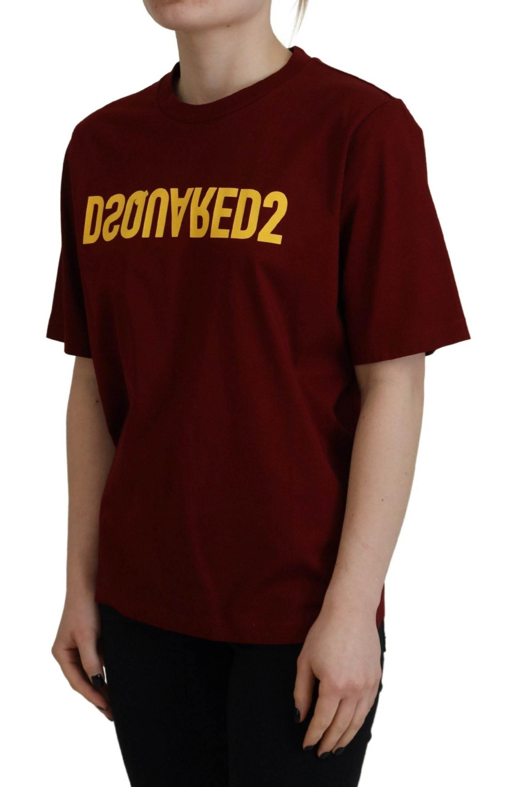 Dsquared² Maroon Logo Cotton Crewneck Short Sleeve Tee T-shirt - Hilstor