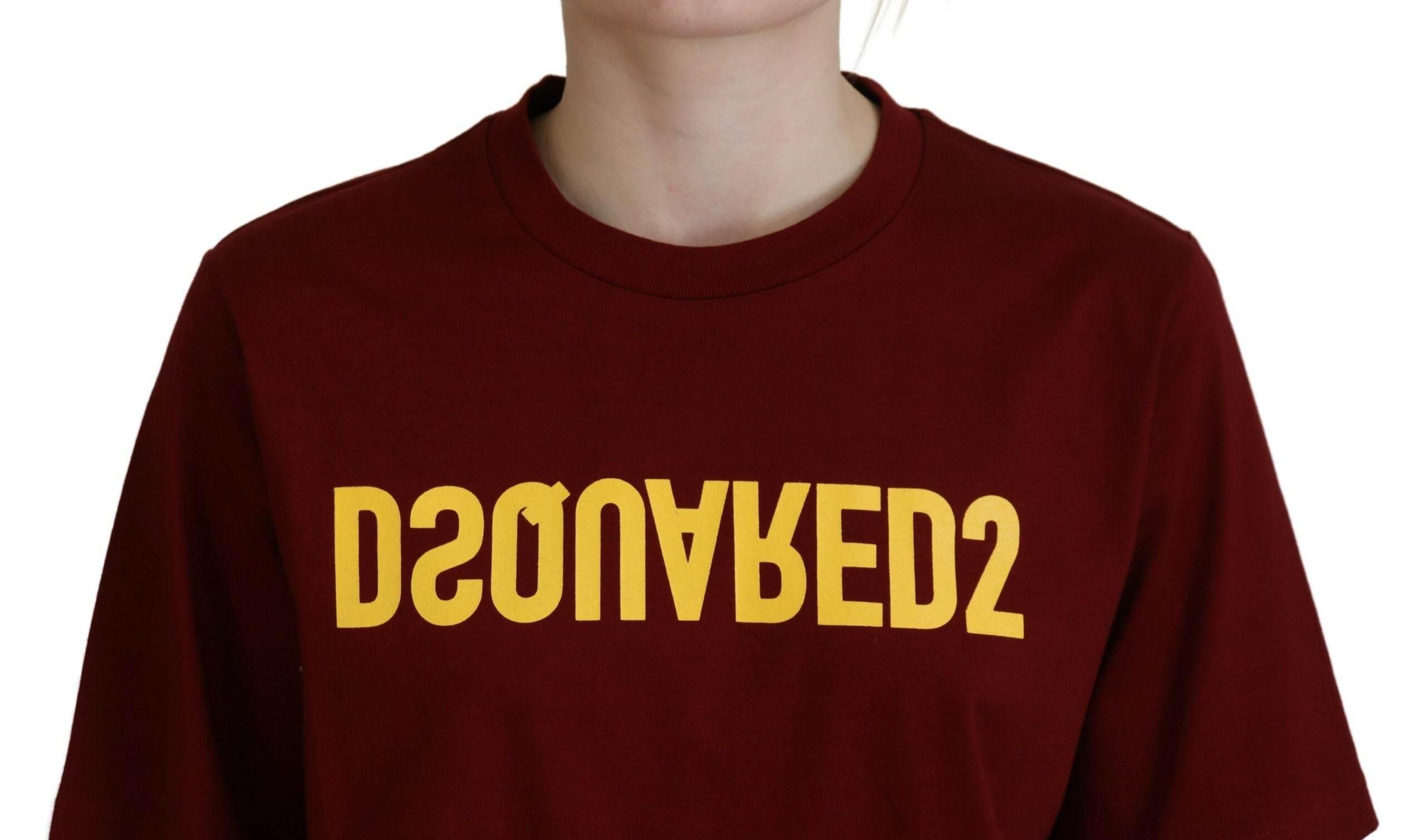 Dsquared² Maroon Logo Cotton Crewneck Short Sleeve Tee T-shirt - Hilstor