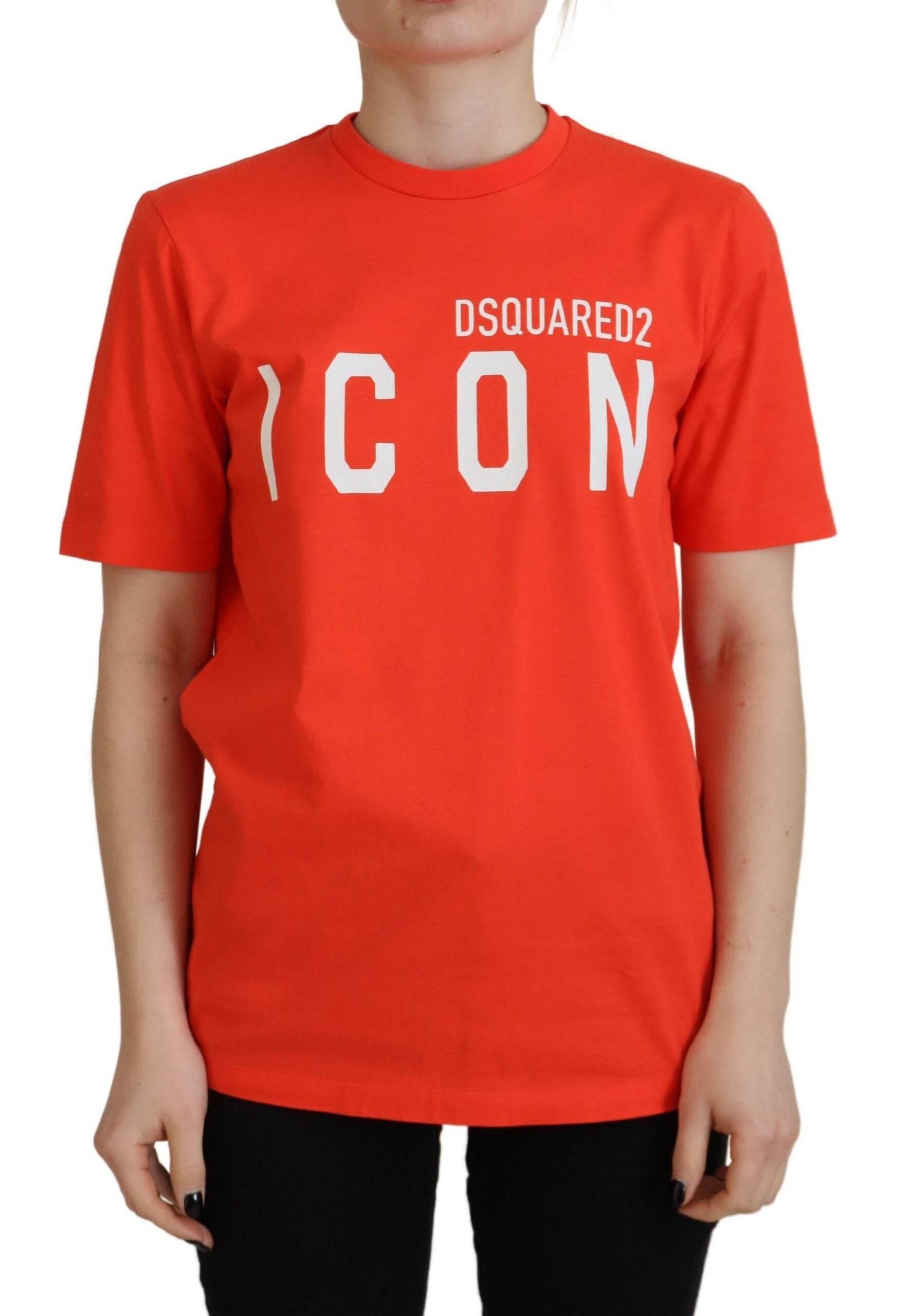 Dsquared² Orange Cotton Shiny Icon East Tee Crewneck T-shirt - Hilstor