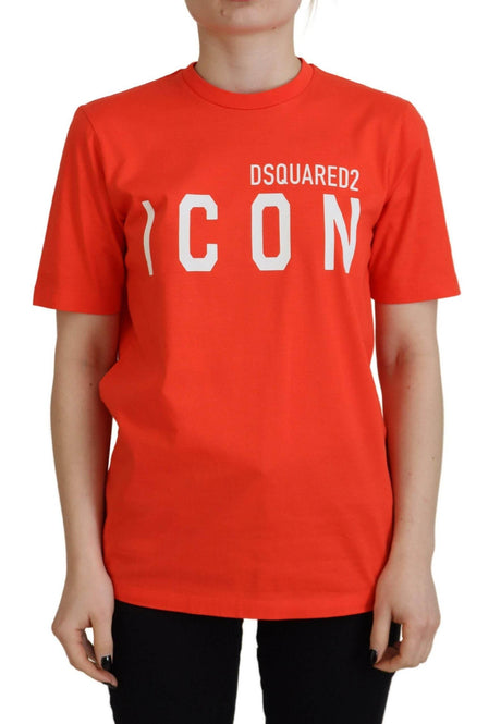 Dsquared² Orange Cotton Shiny Icon East Tee Crewneck T-shirt - Hilstor