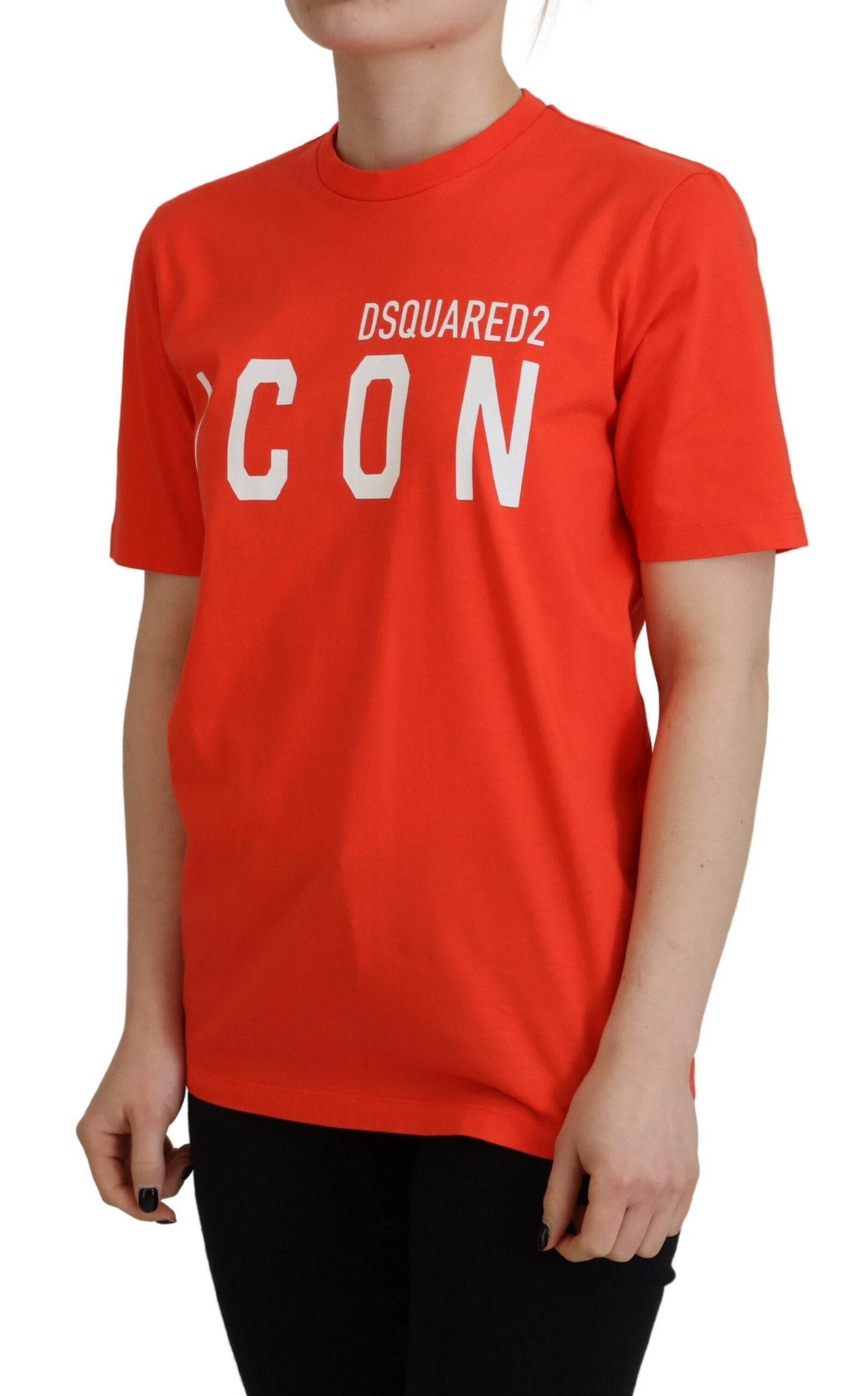 Dsquared² Orange Cotton Shiny Icon East Tee Crewneck T-shirt - Hilstor