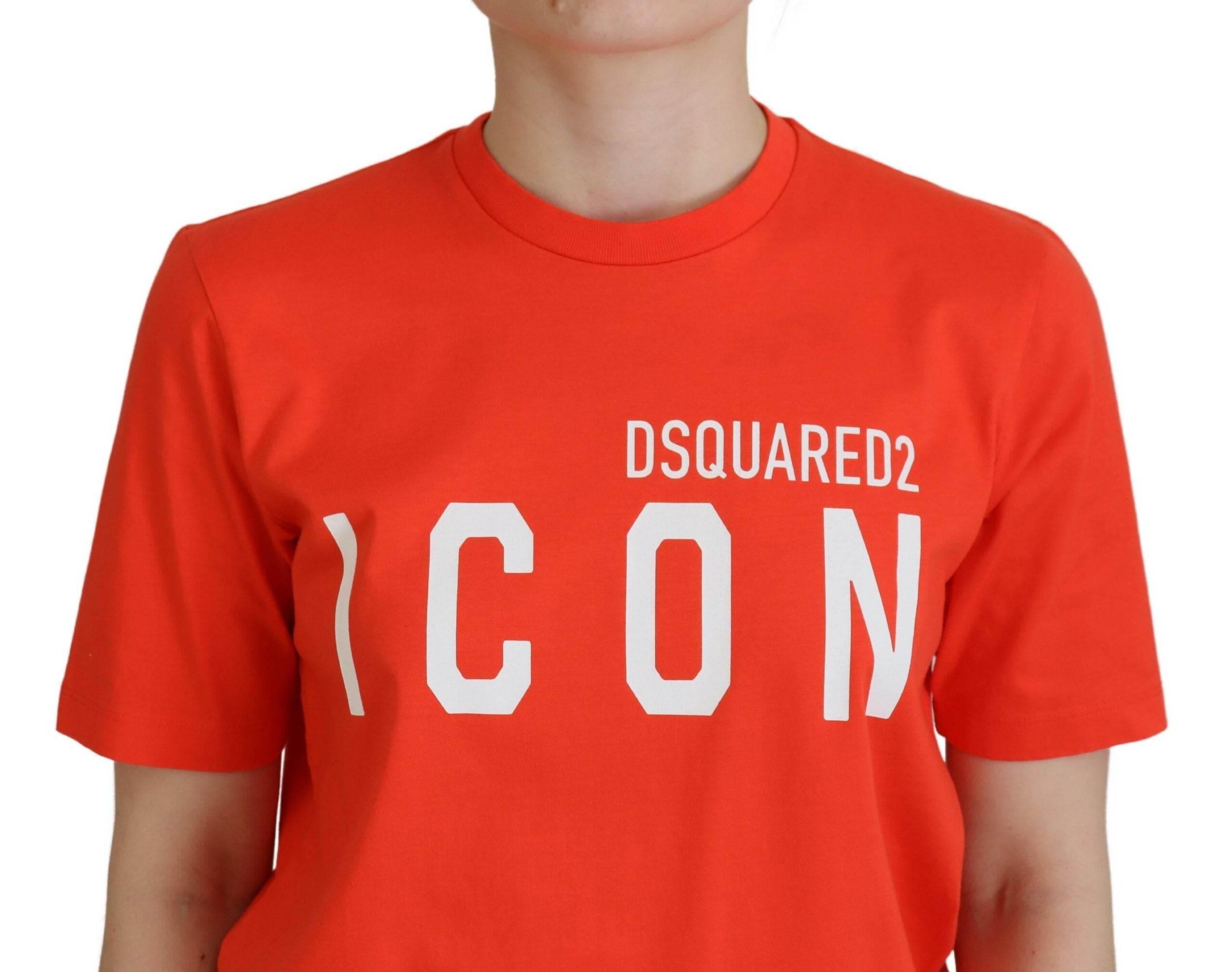 Dsquared² Orange Cotton Shiny Icon East Tee Crewneck T-shirt - Hilstor
