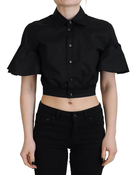 Dsquared² Black Collared Button Down Short Sleeve Cropped Top - Hilstor