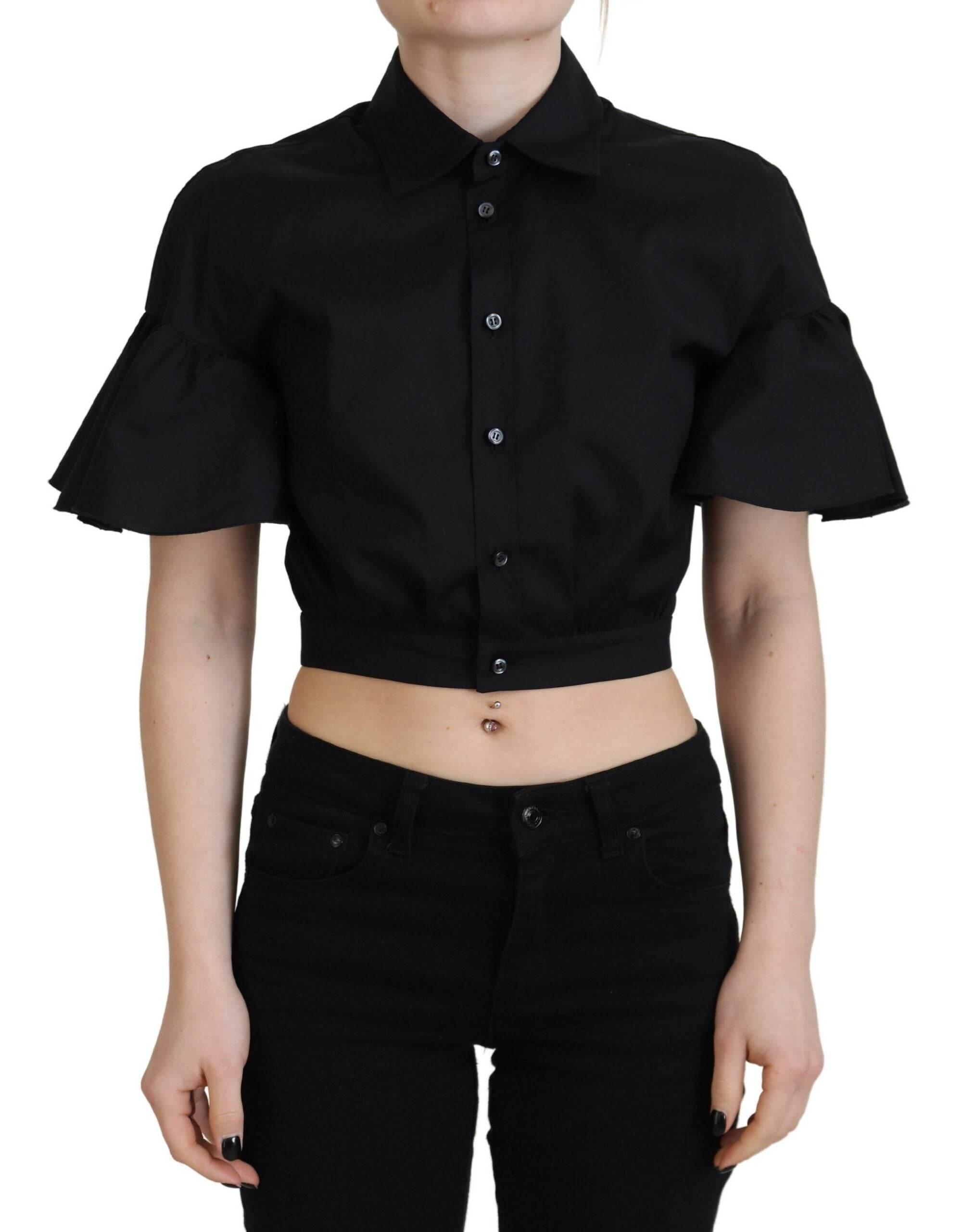 Dsquared² Black Collared Button Down Short Sleeve Cropped Top - Hilstor