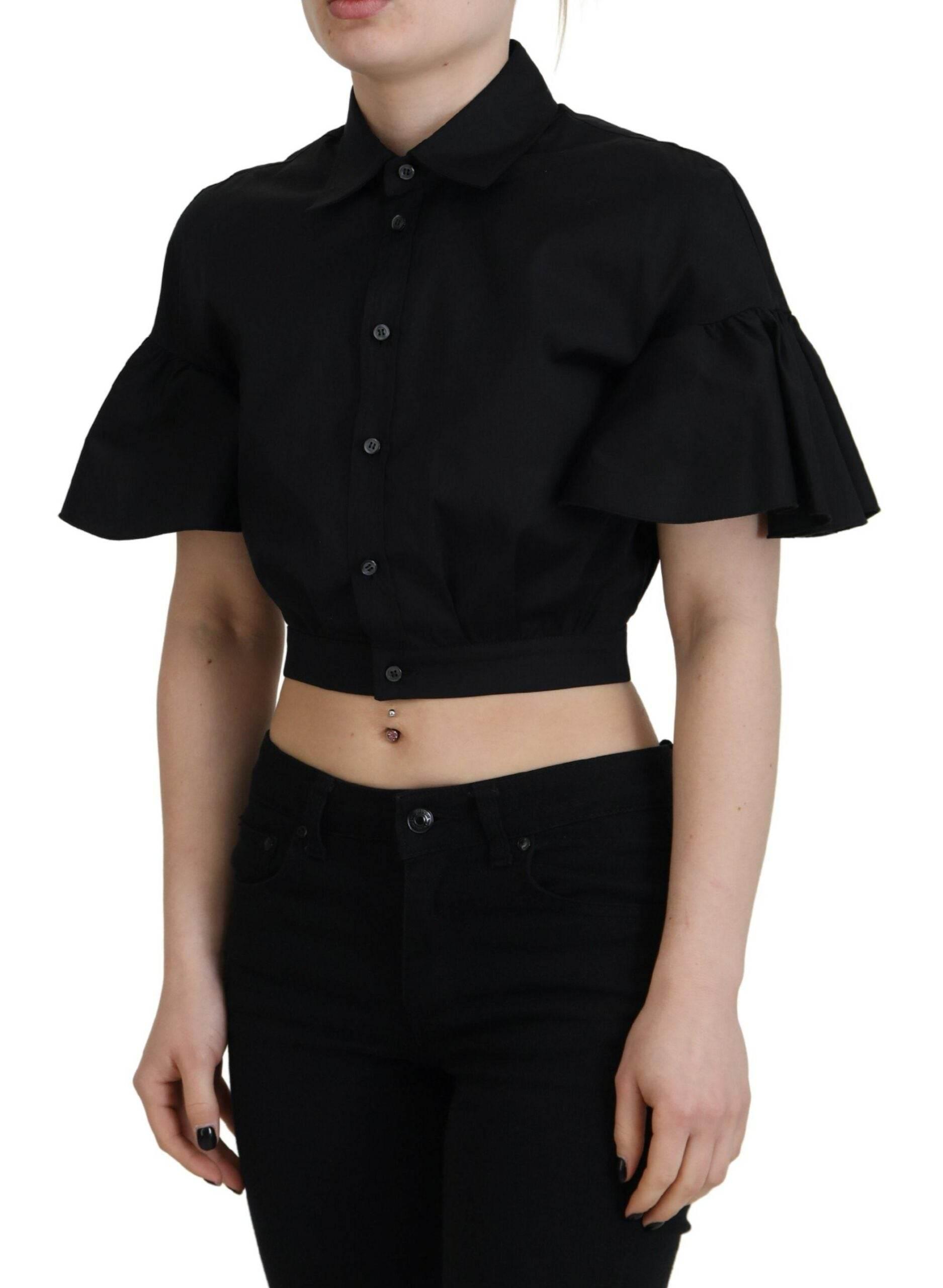 Dsquared² Black Collared Button Down Short Sleeve Cropped Top - Hilstor