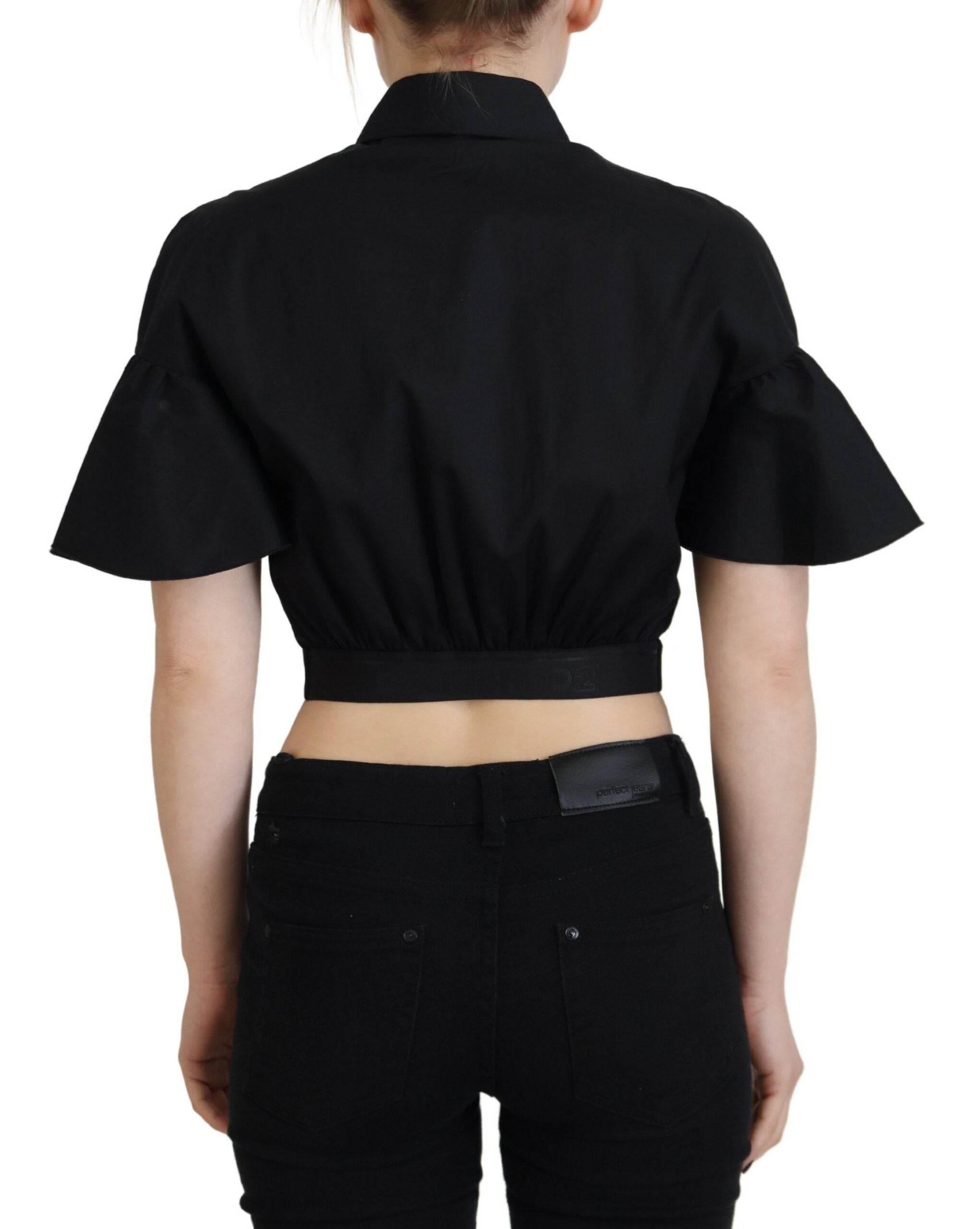 Dsquared² Black Collared Button Down Short Sleeve Cropped Top - Hilstor