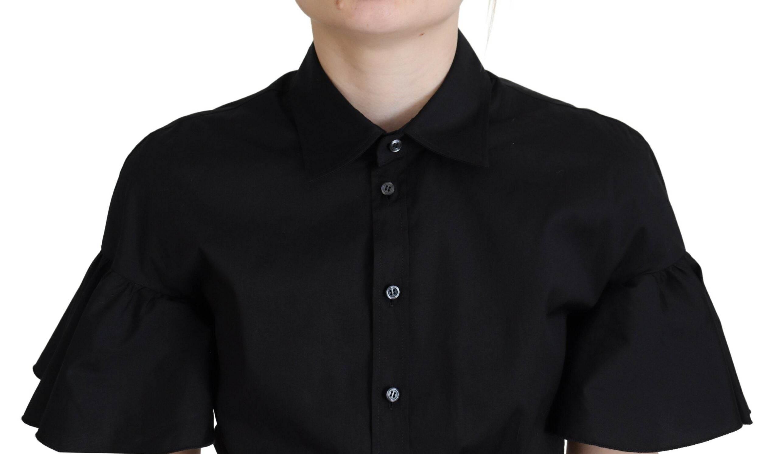 Dsquared² Black Collared Button Down Short Sleeve Cropped Top - Hilstor