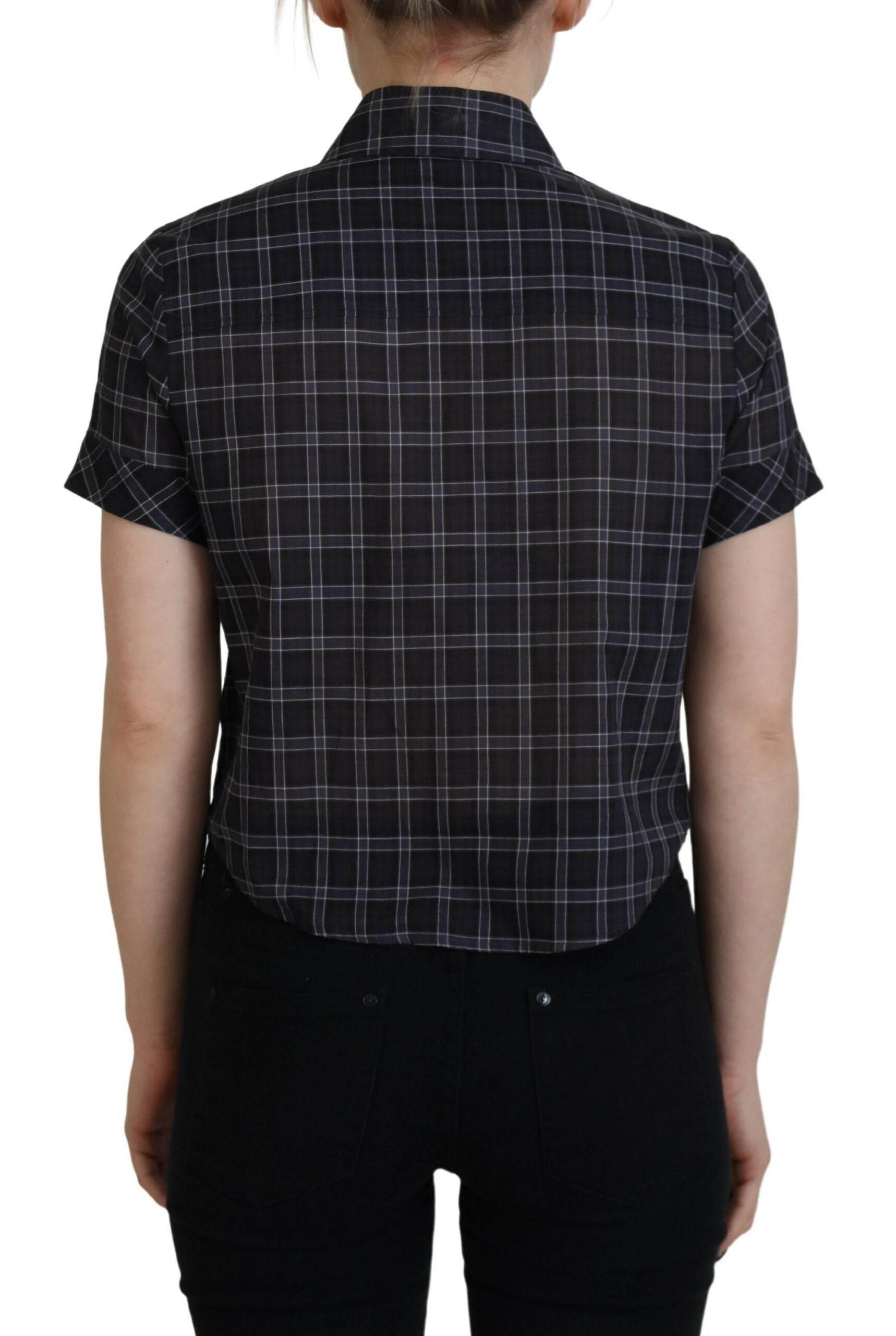 Dsquared² Black Checkered Collared Button Short Sleeves Top - Hilstor