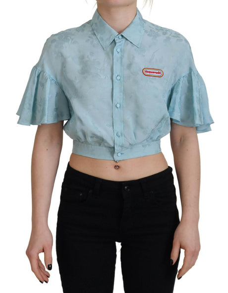 Dsquared² Blue Collared Button Down Short Sleeve Cropped Top - Hilstor
