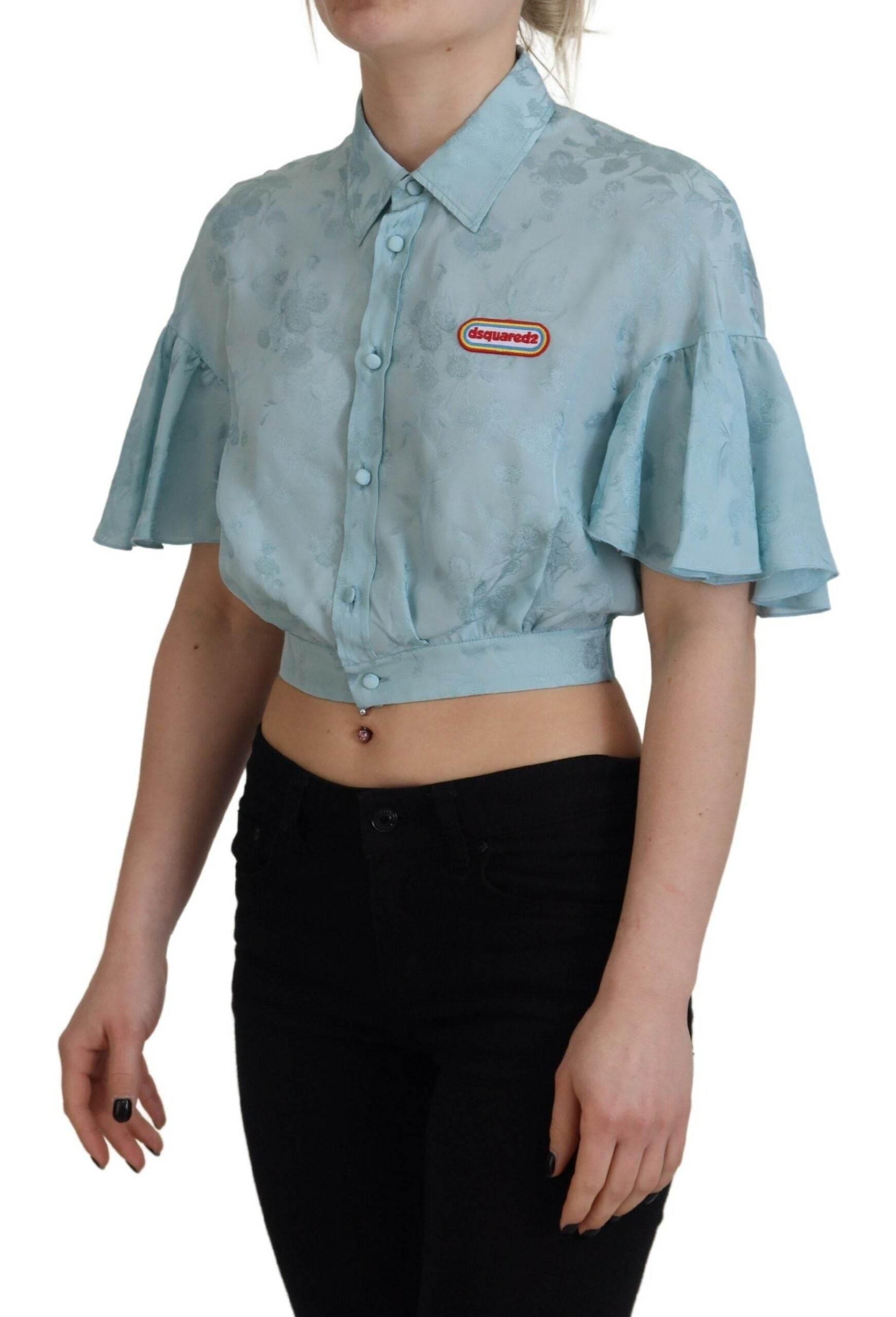 Dsquared² Blue Collared Button Down Short Sleeve Cropped Top - Hilstor
