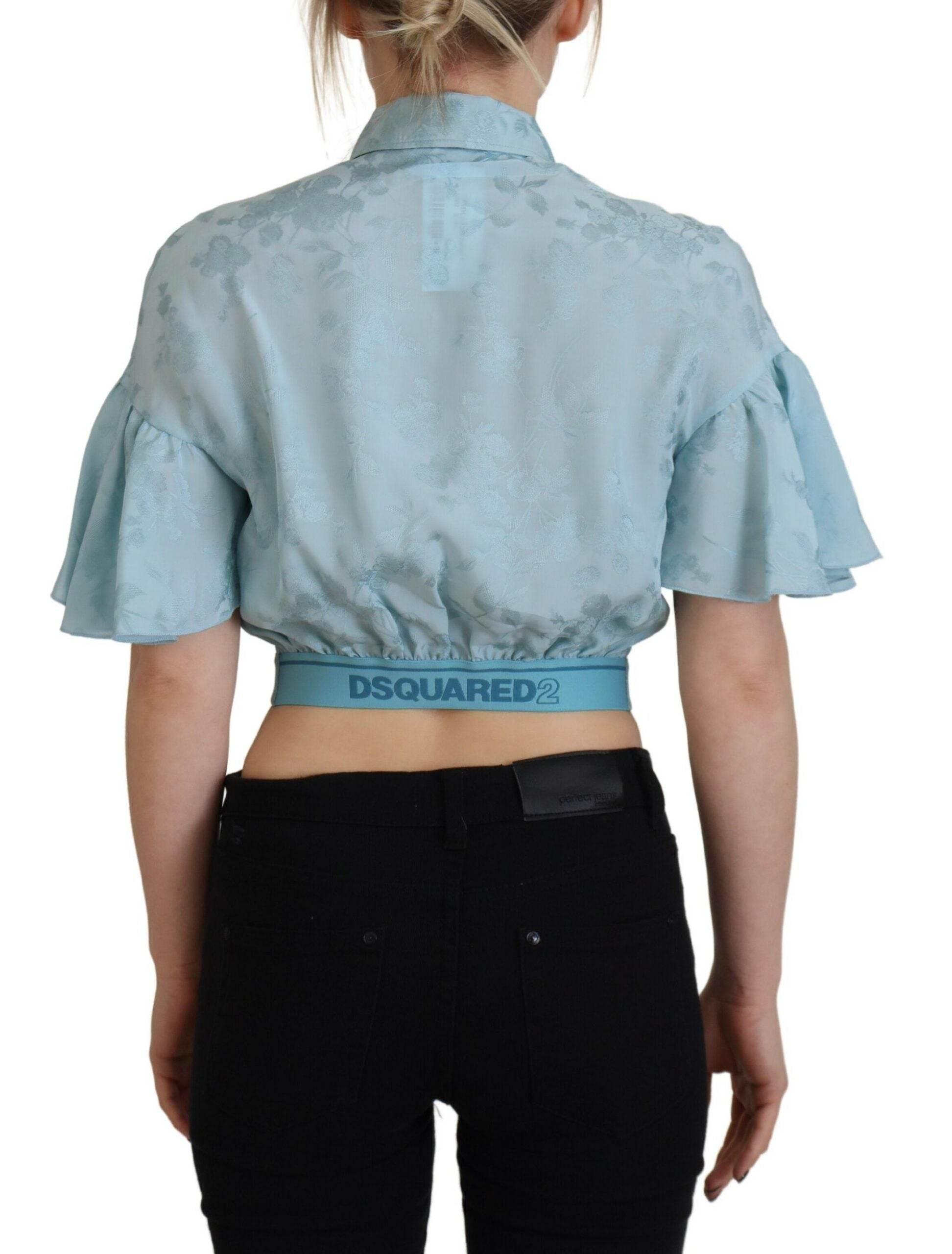 Dsquared² Blue Collared Button Down Short Sleeve Cropped Top - Hilstor