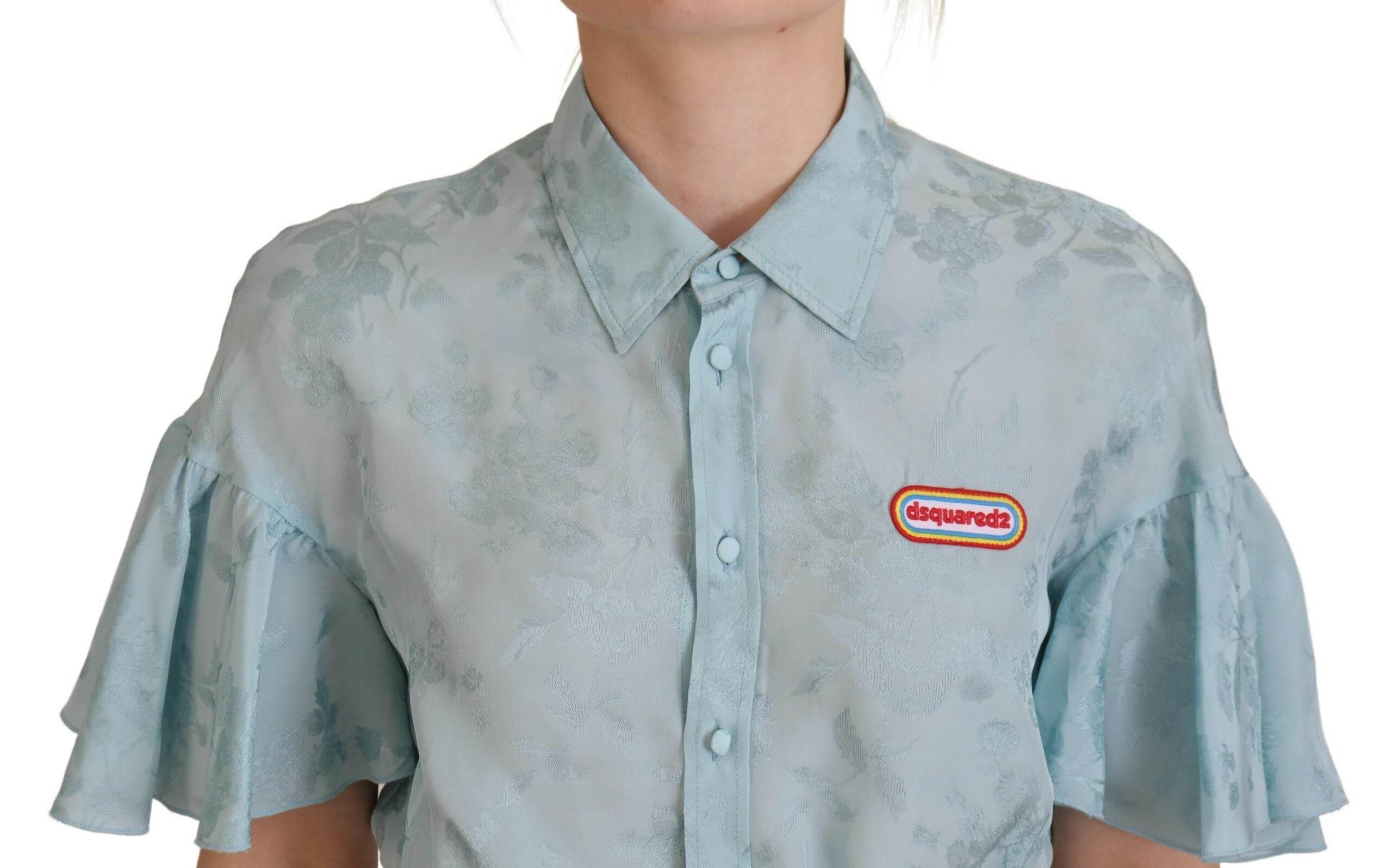 Dsquared² Blue Collared Button Down Short Sleeve Cropped Top - Hilstor