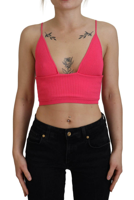 Dsquared² Pink Ribbed Knit Bra Cropped Spaghetti Strap Top - Hilstor