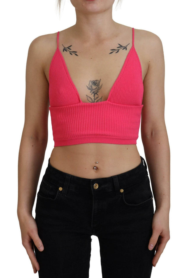 Dsquared² Pink Ribbed Knit Bra Cropped Spaghetti Strap Top - Hilstor