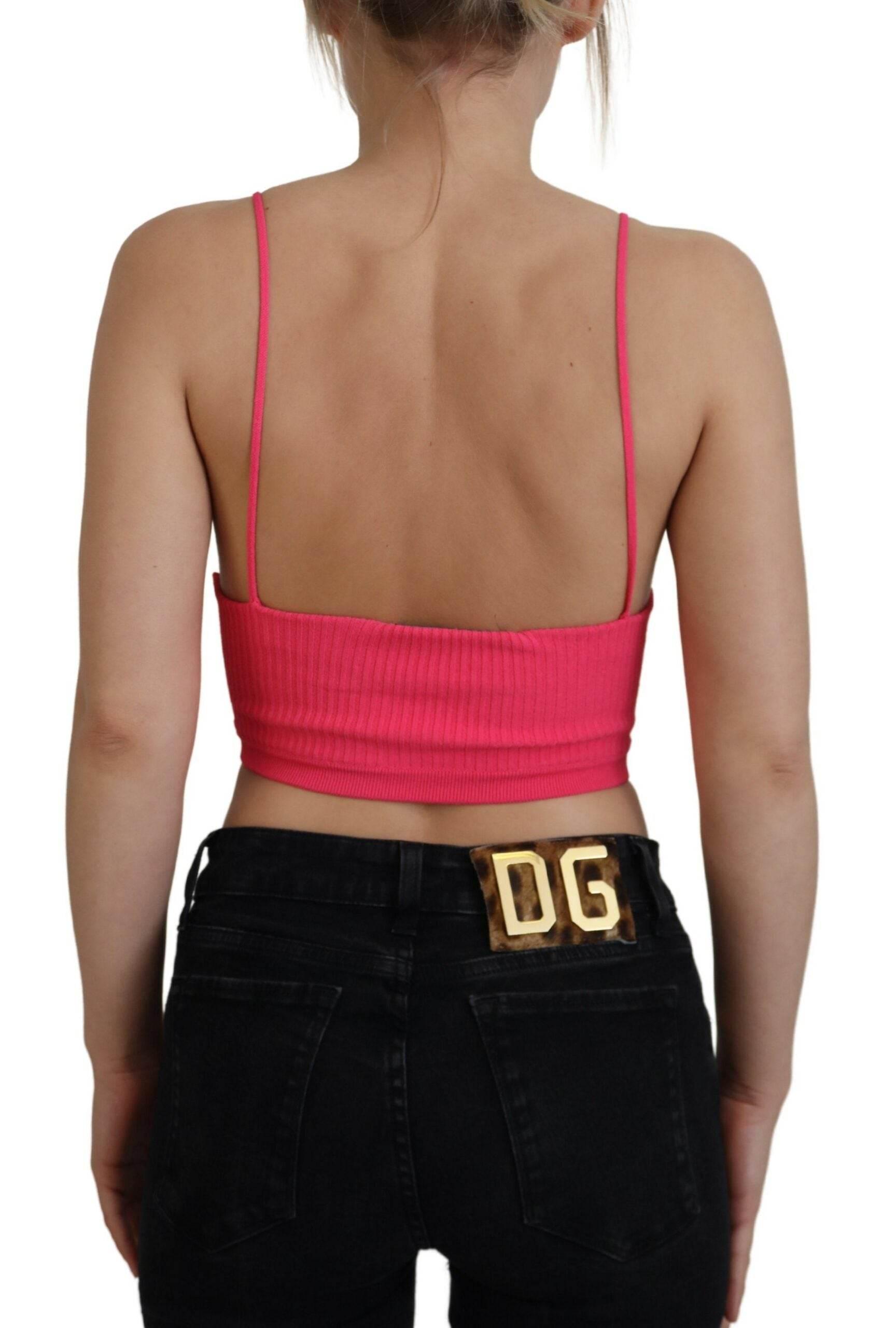 Dsquared² Pink Ribbed Knit Bra Cropped Spaghetti Strap Top - Hilstor