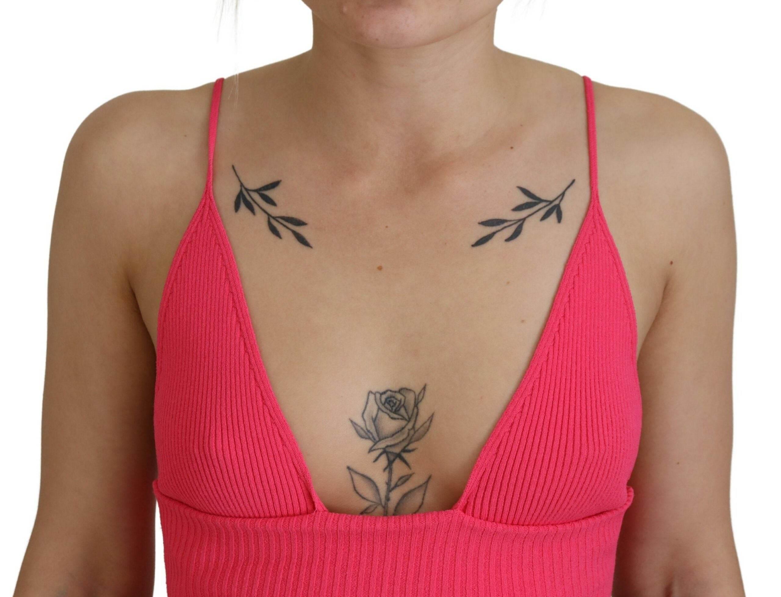 Dsquared² Pink Ribbed Knit Bra Cropped Spaghetti Strap Top - Hilstor