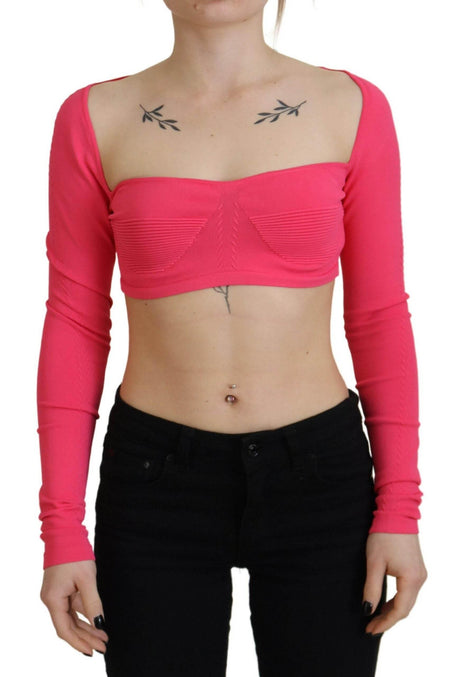 Dsquared² Pink Viscose Knit Square Neck Long Sleeves Top - Hilstor