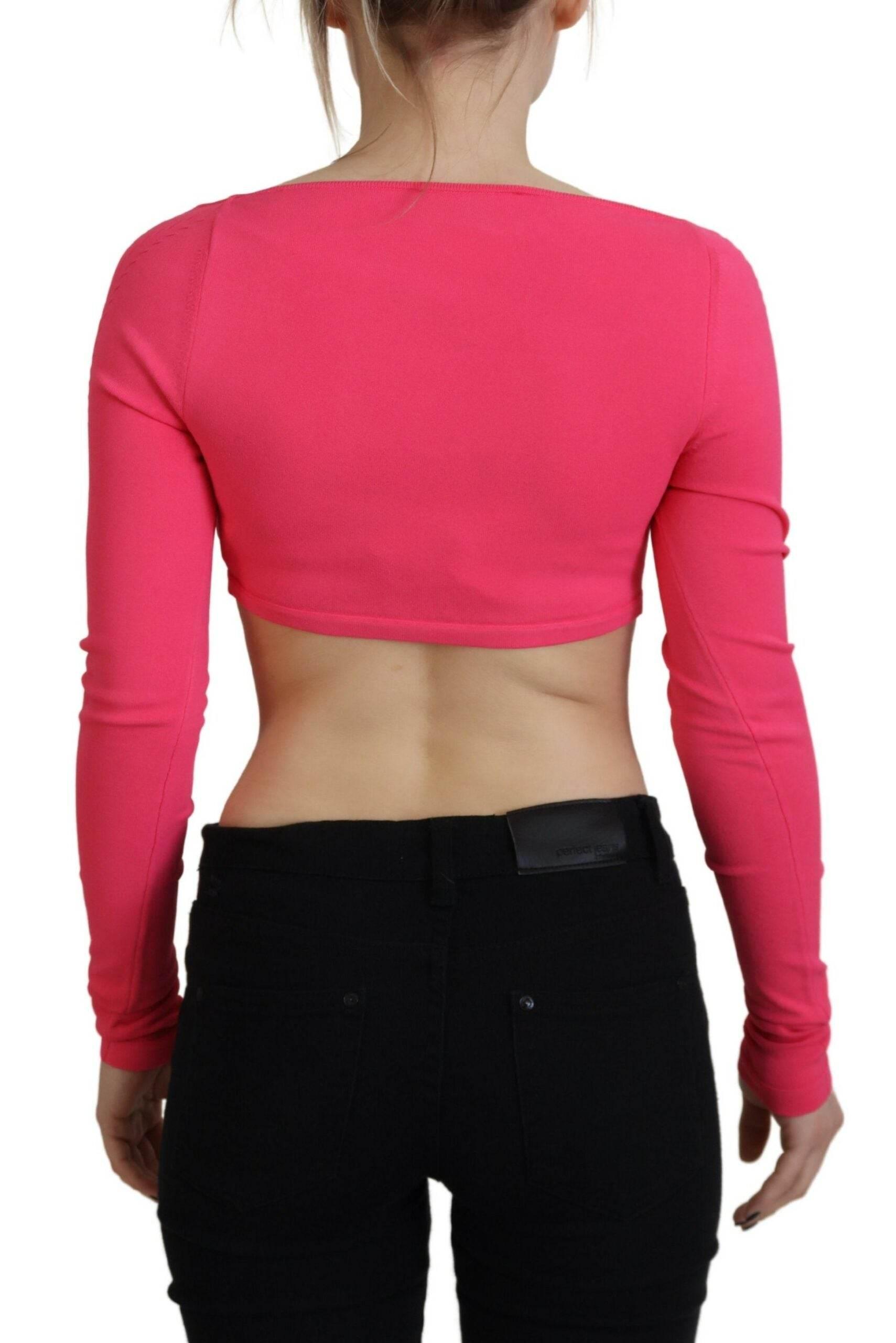 Dsquared² Pink Viscose Knit Square Neck Long Sleeves Top - Hilstor