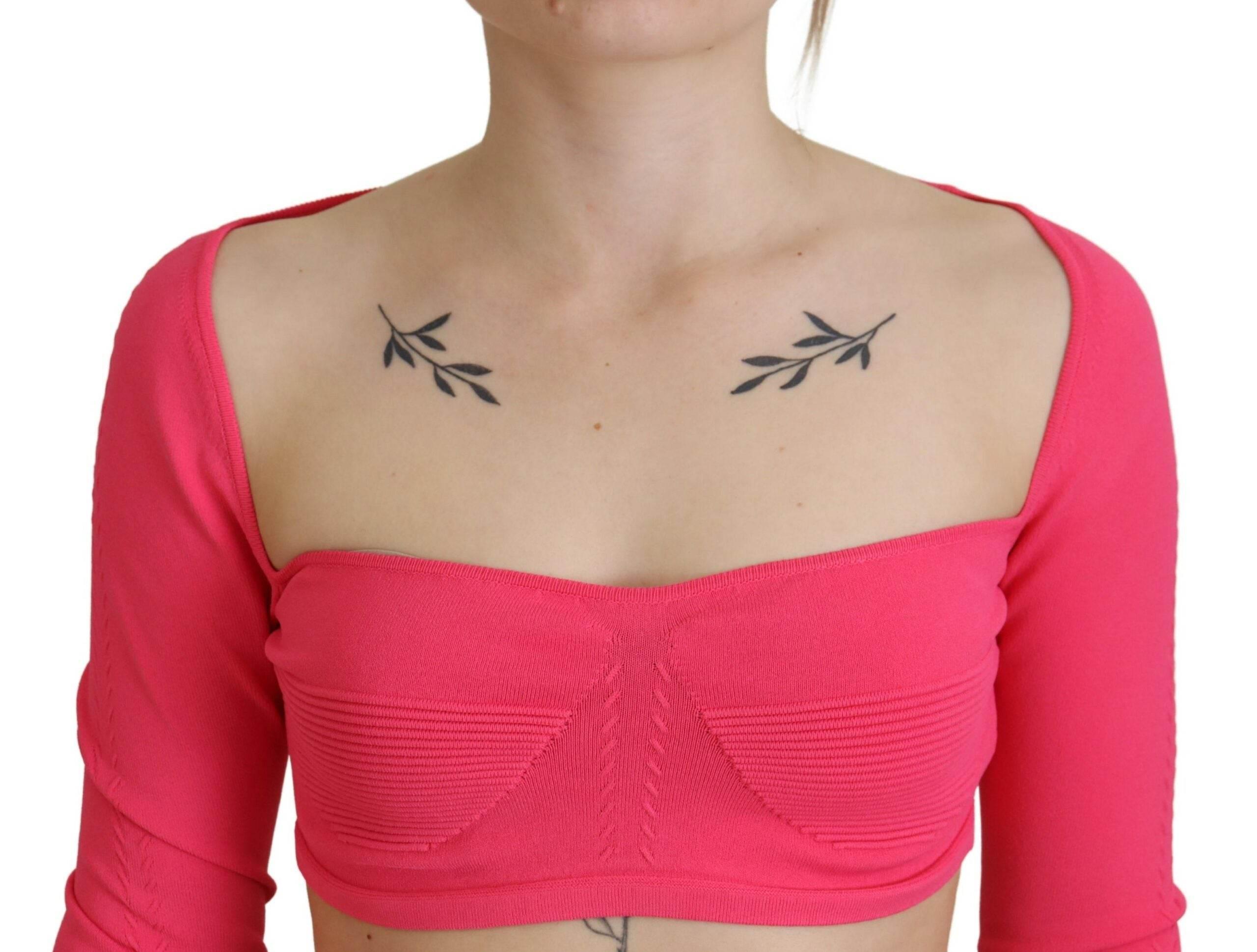 Dsquared² Pink Viscose Knit Square Neck Long Sleeves Top - Hilstor