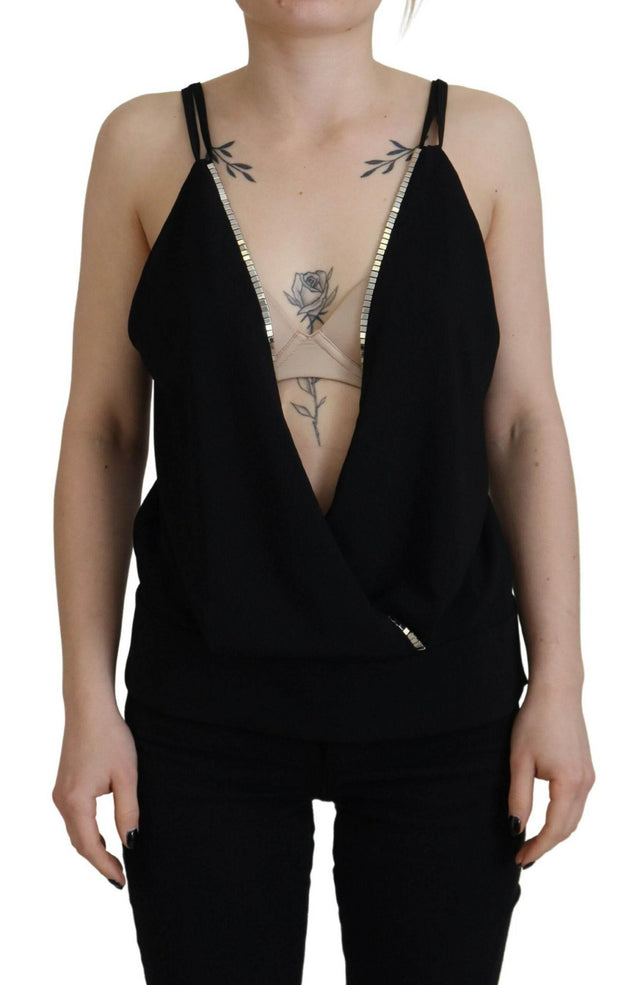 Dsquared² Black Embellished Deep V-neck Sleeveless Tank Top - Hilstor