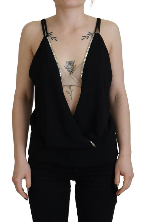 Dsquared² Black Embellished Deep V-neck Sleeveless Tank Top - Hilstor