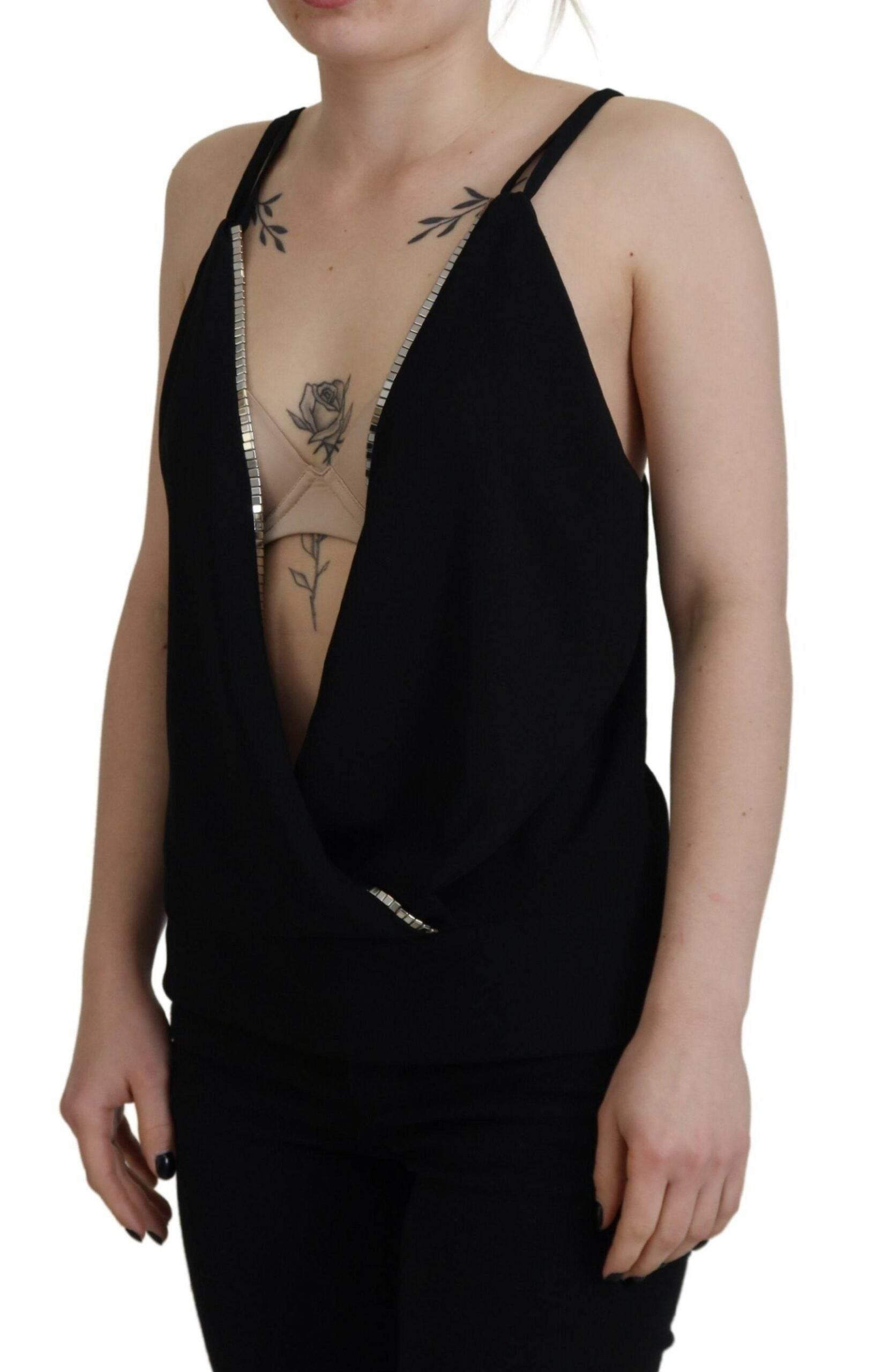 Dsquared² Black Embellished Deep V-neck Sleeveless Tank Top - Hilstor