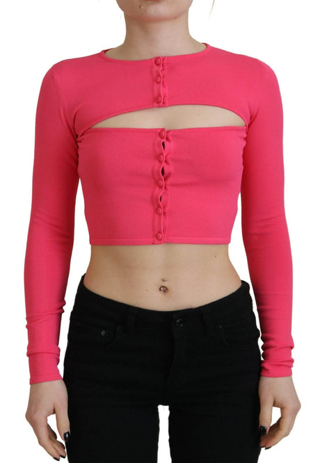 Dsquared² Pink Viscose Knit Open Chest Long Sleeves Top - Hilstor