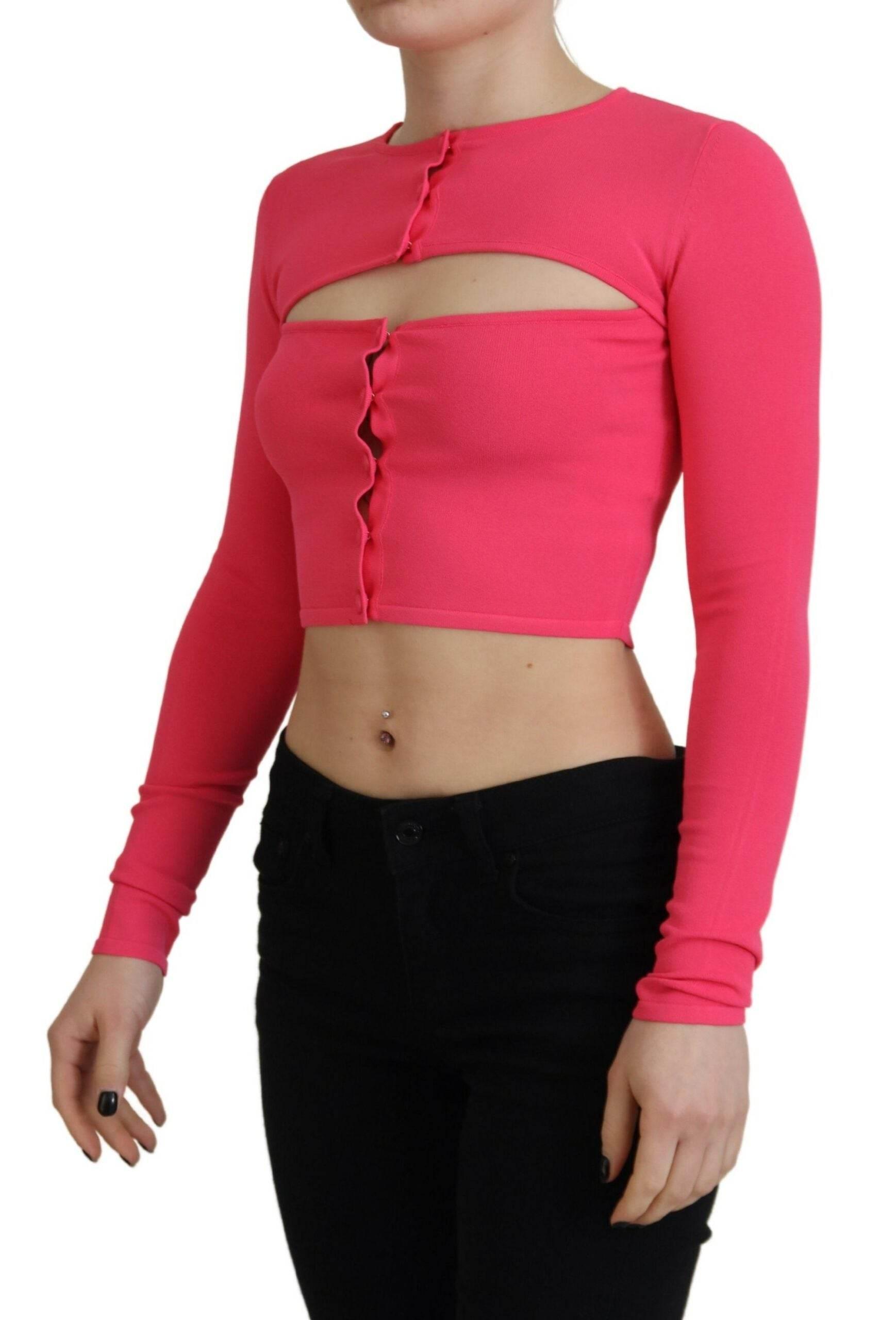 Dsquared² Pink Viscose Knit Open Chest Long Sleeves Top - Hilstor
