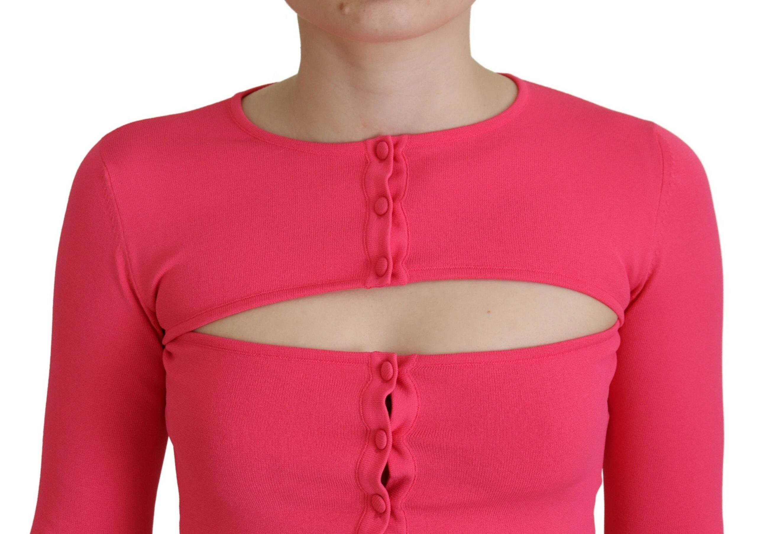 Dsquared² Pink Viscose Knit Open Chest Long Sleeves Top - Hilstor
