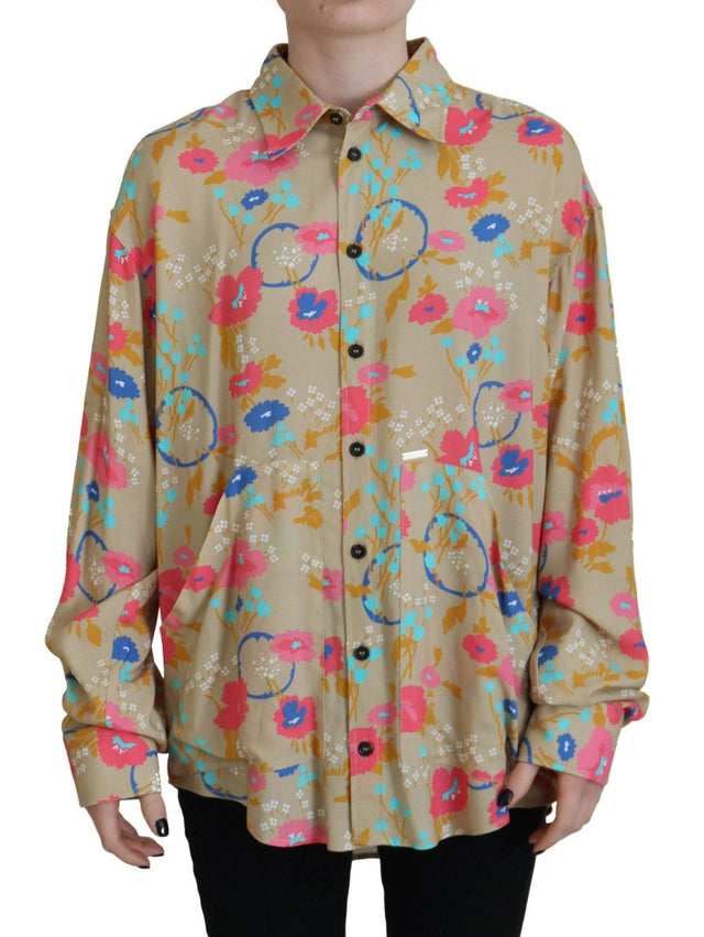 Dsquared² Beige Floral Collared Button Down Long Sleeves Shirt - Hilstor