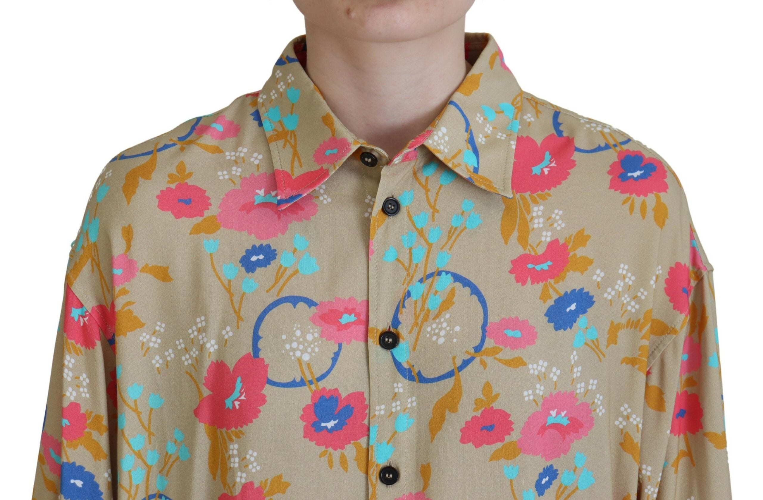 Dsquared² Beige blomstret skjorte med knapper og lange ærmer