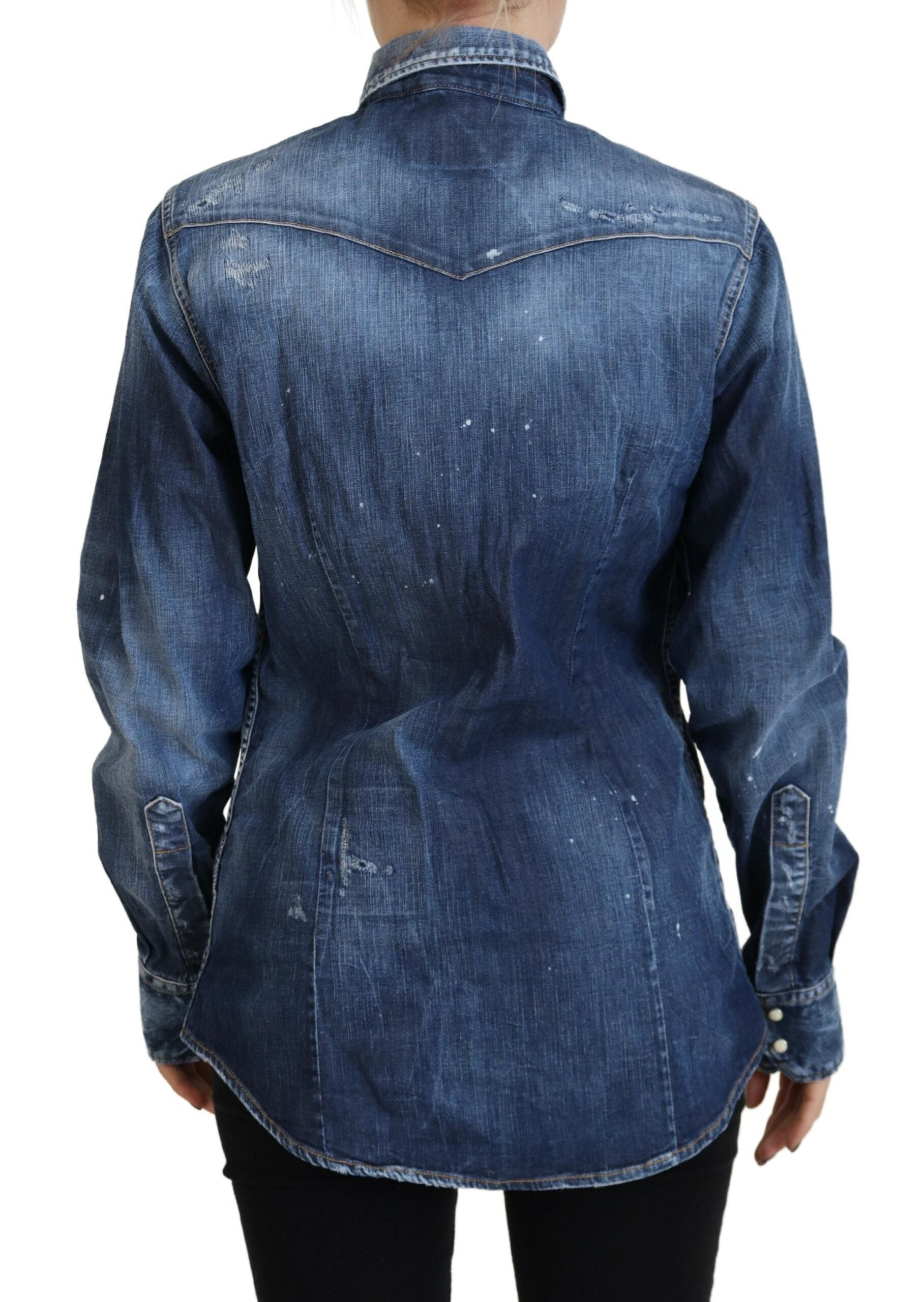 Dsquared² Blå vasket bomuld Button Down Collared denimskjorte