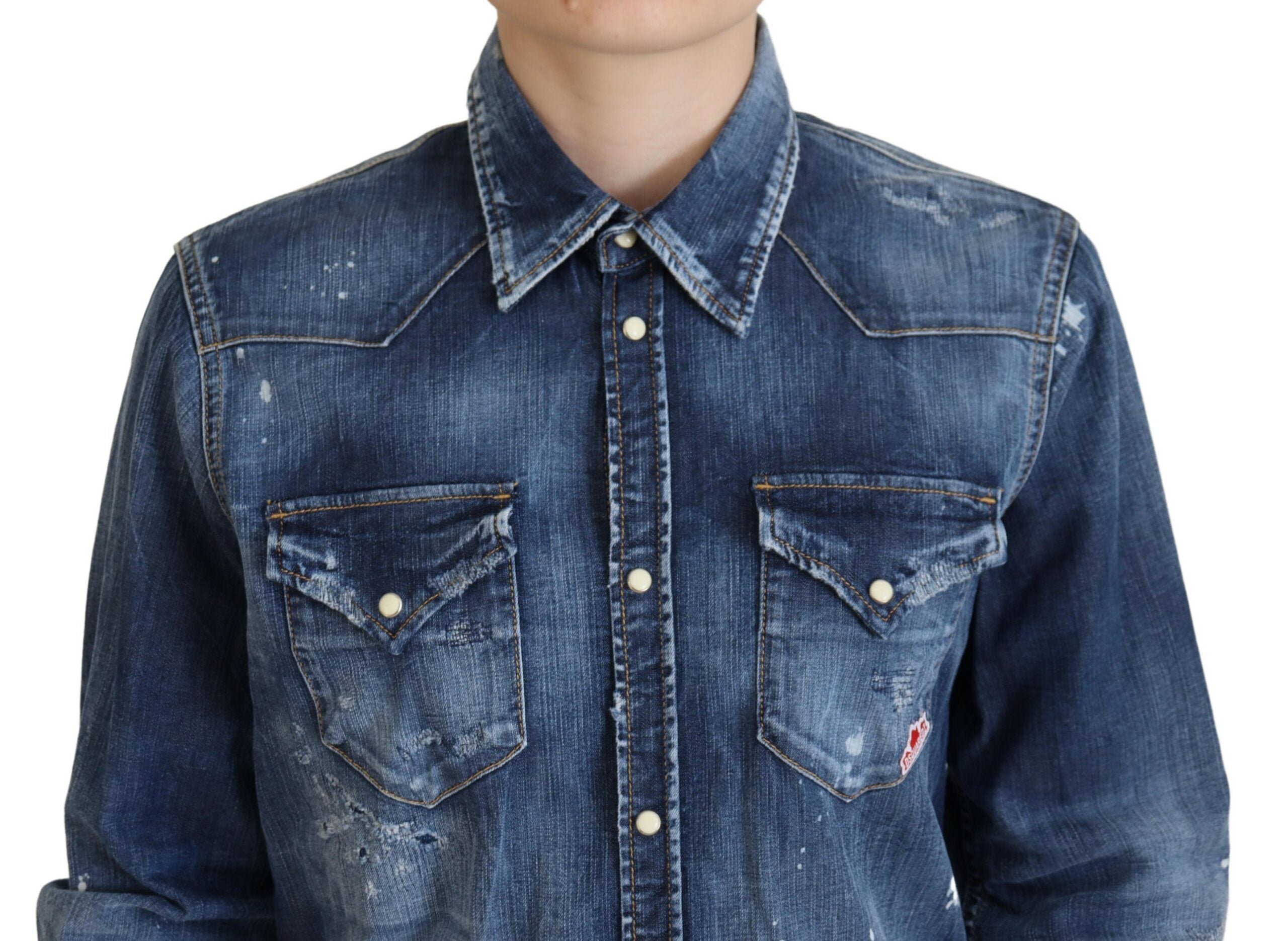 Dsquared² Blå vasket bomuld Button Down Collared denimskjorte