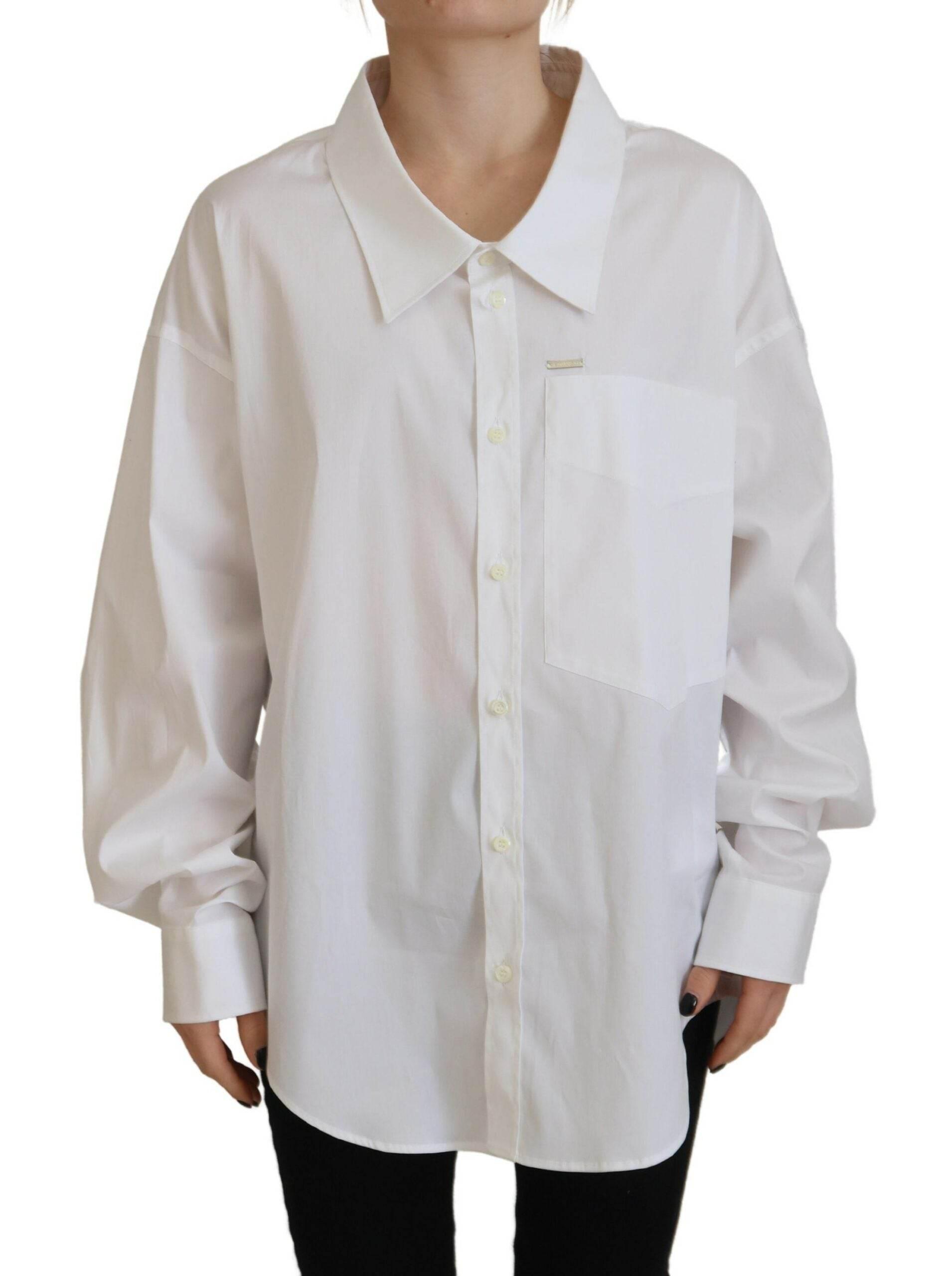 Dsquared² White Cotton Button Down Collared Dress Shirt Top - Hilstor
